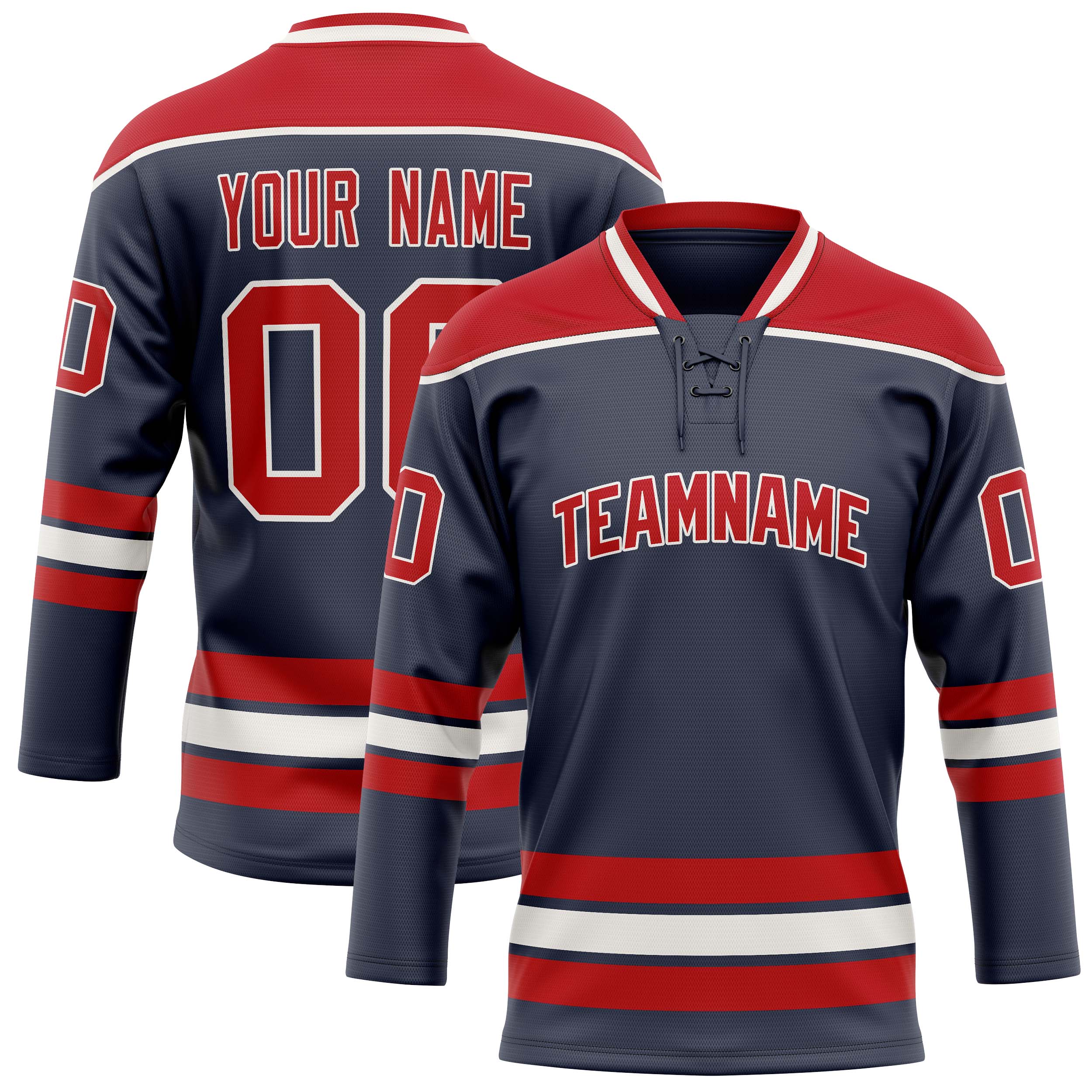Maillot de hockey personnalisé bleu marine et rouge uni
