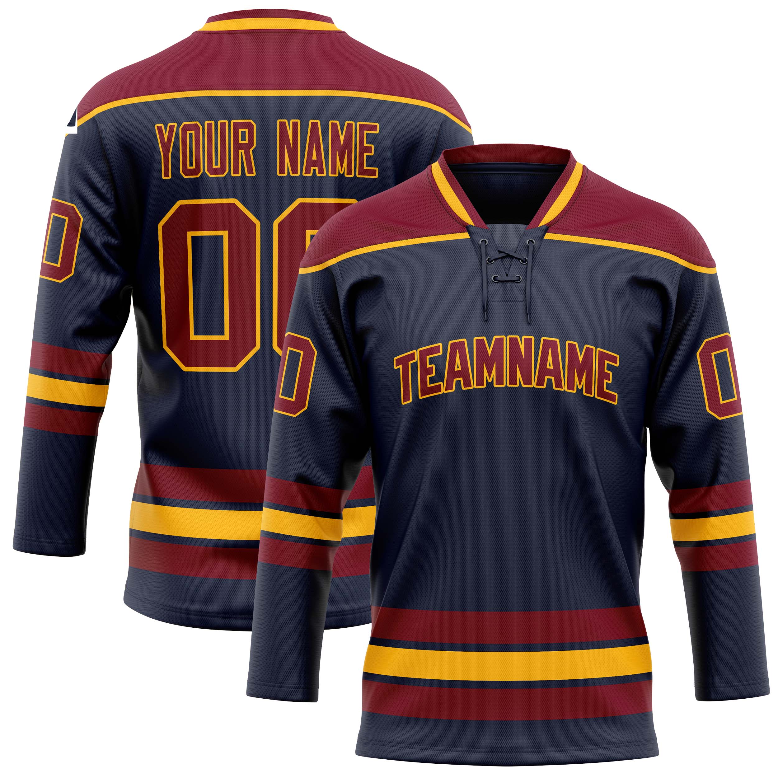 Maillot de hockey personnalisé bleu marine et bordeaux uni