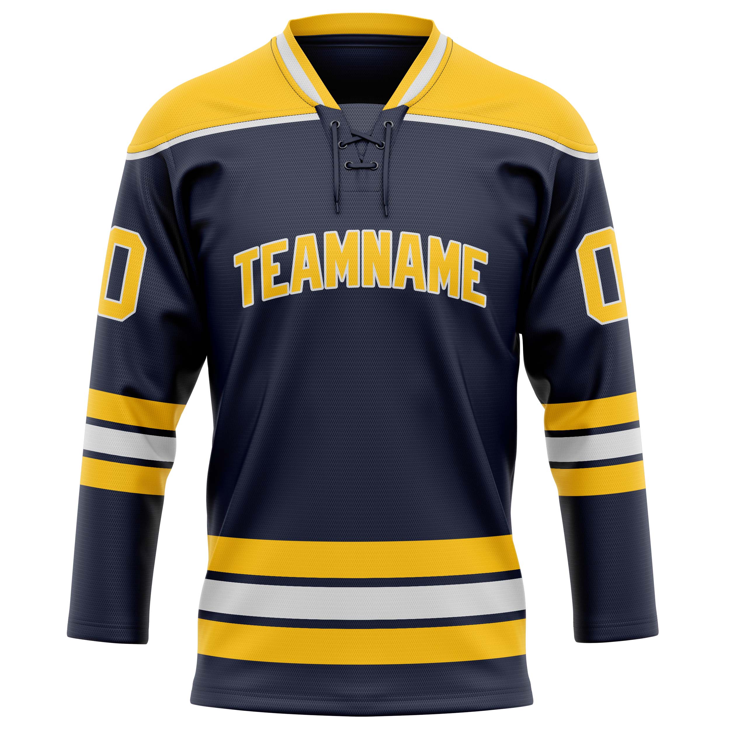 Maillot de hockey personnalisé bleu marine et or uni