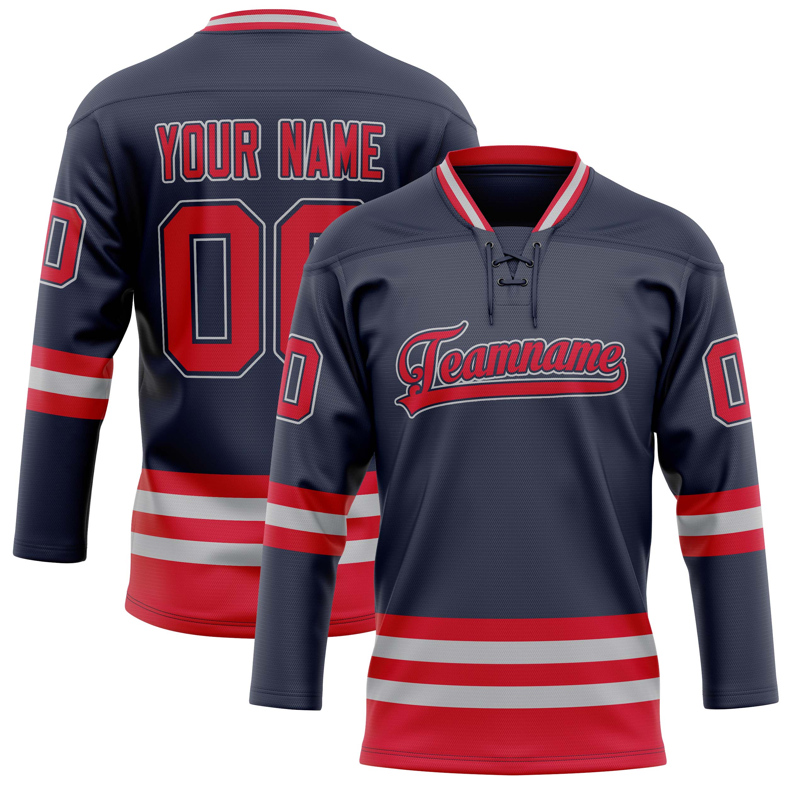 Maillot de hockey personnalisé bleu marine et rouge uni