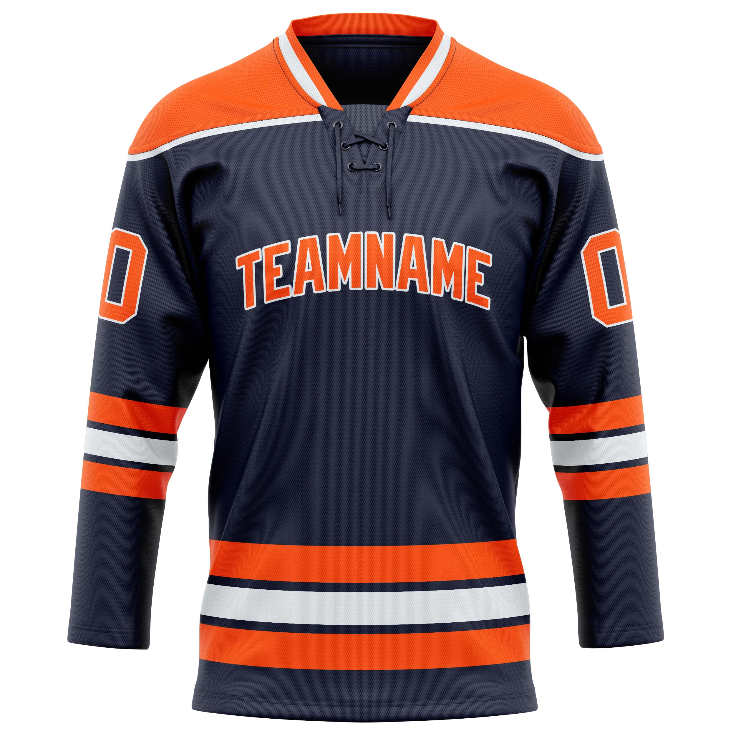 Maillot de hockey personnalisé bleu marine et orange uni