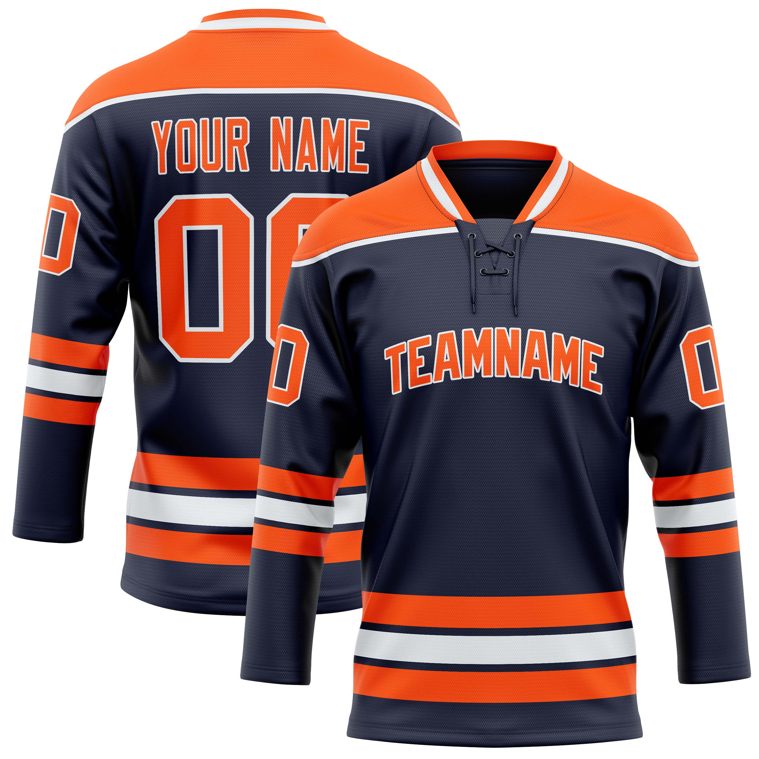 Maillot de hockey personnalisé bleu marine et orange uni