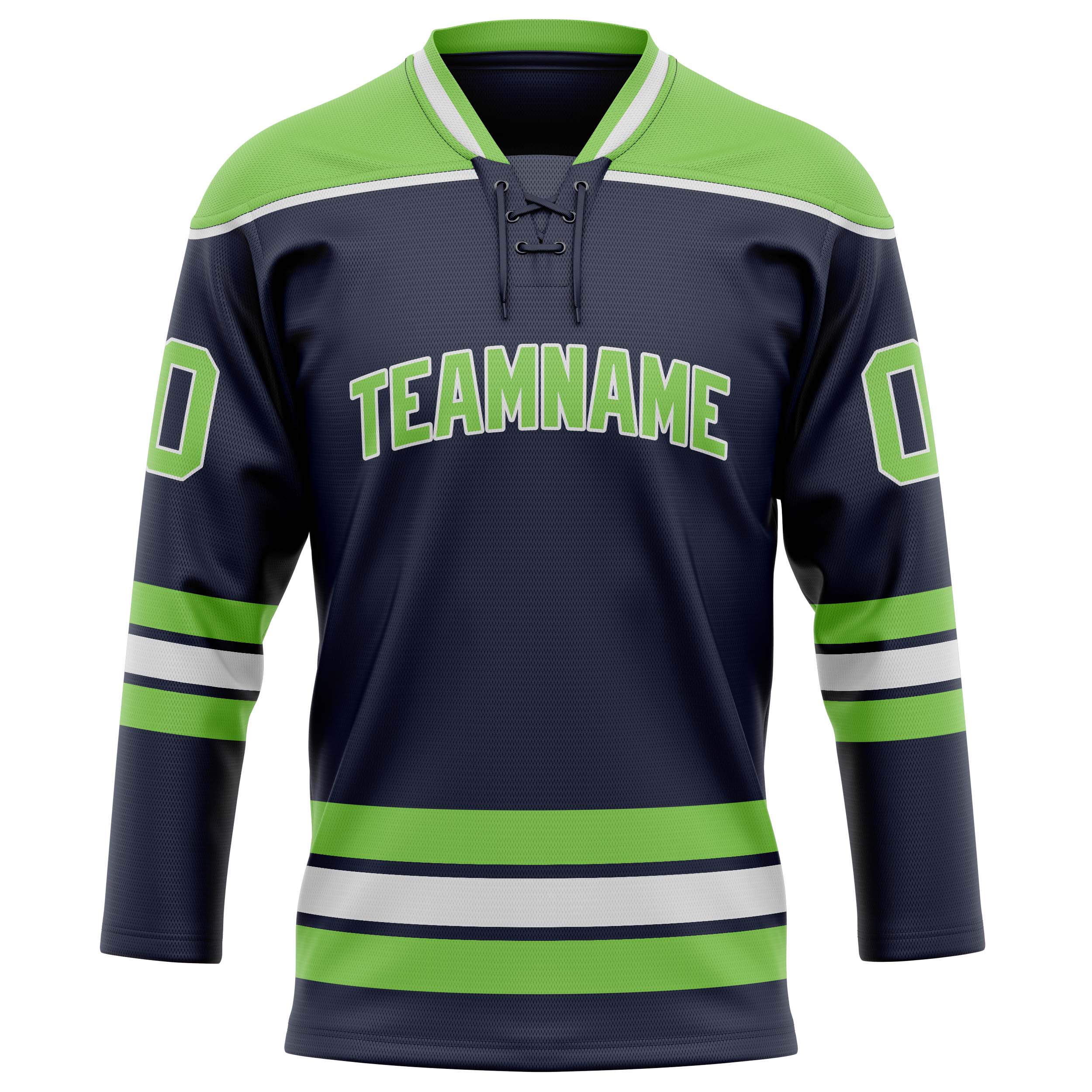 Maillot de hockey personnalisé bleu marine et vert fluo uni