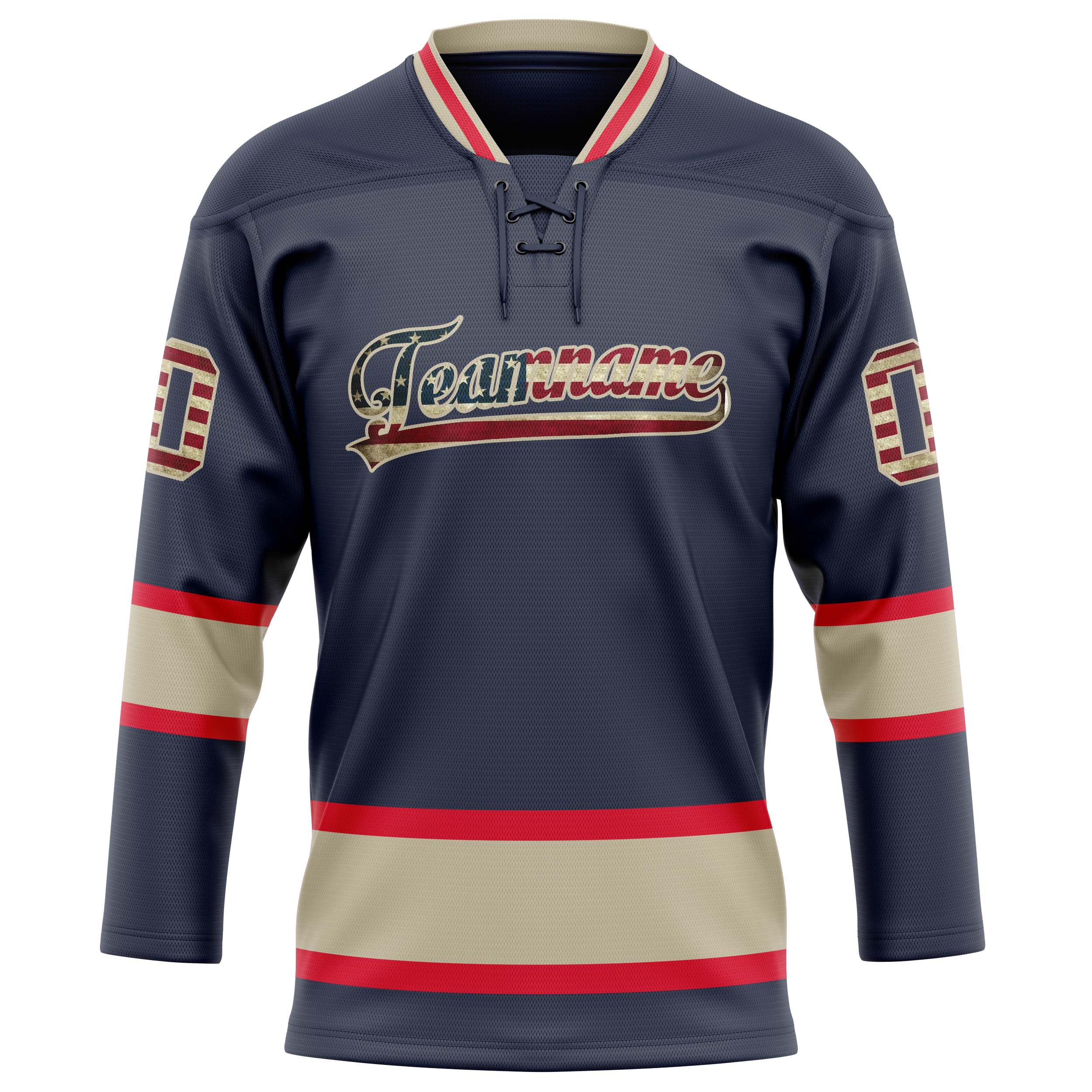 Maillot de hockey personnalisé bleu marine et crème uni
