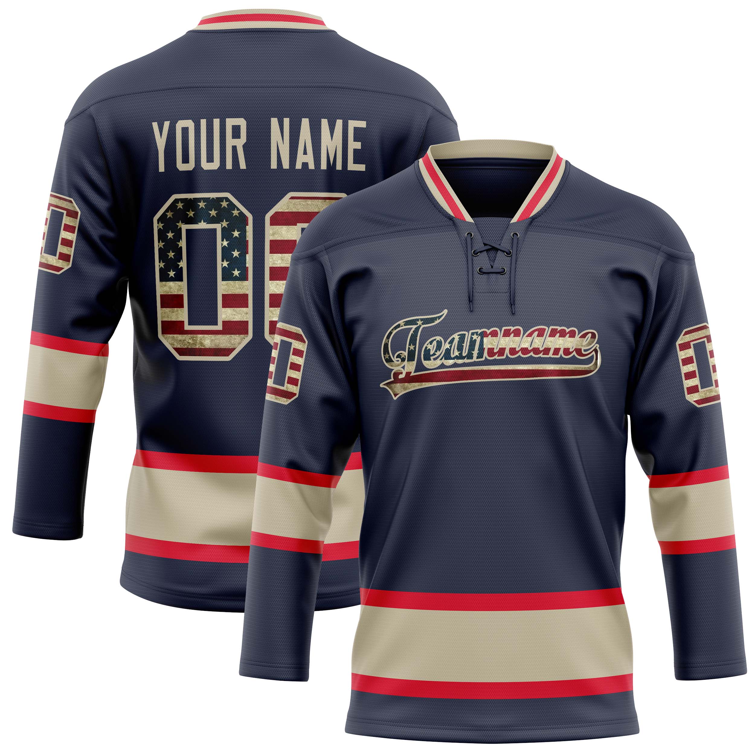 Maillot de hockey personnalisé bleu marine et crème uni