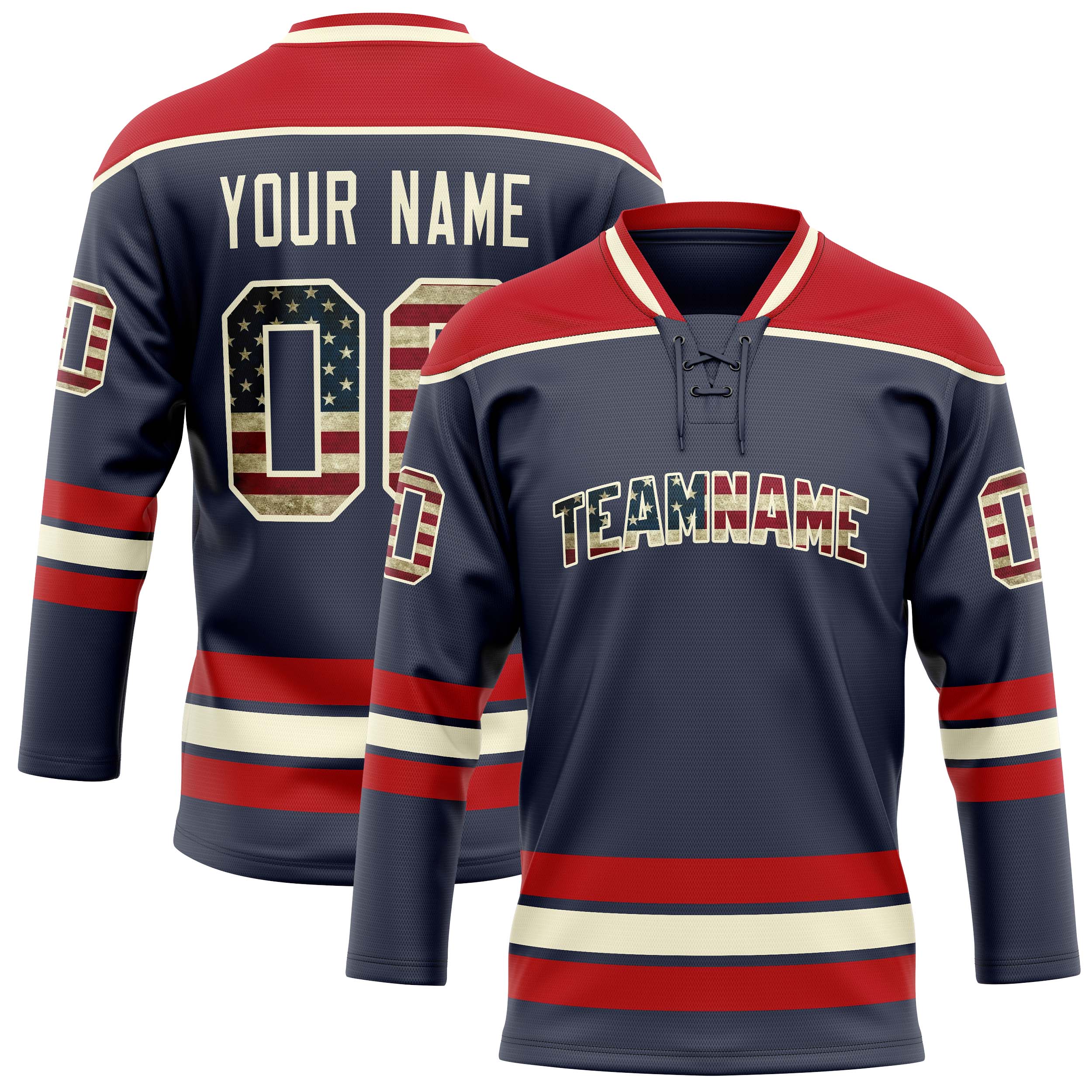 Maillot de hockey personnalisé bleu marine et rouge uni