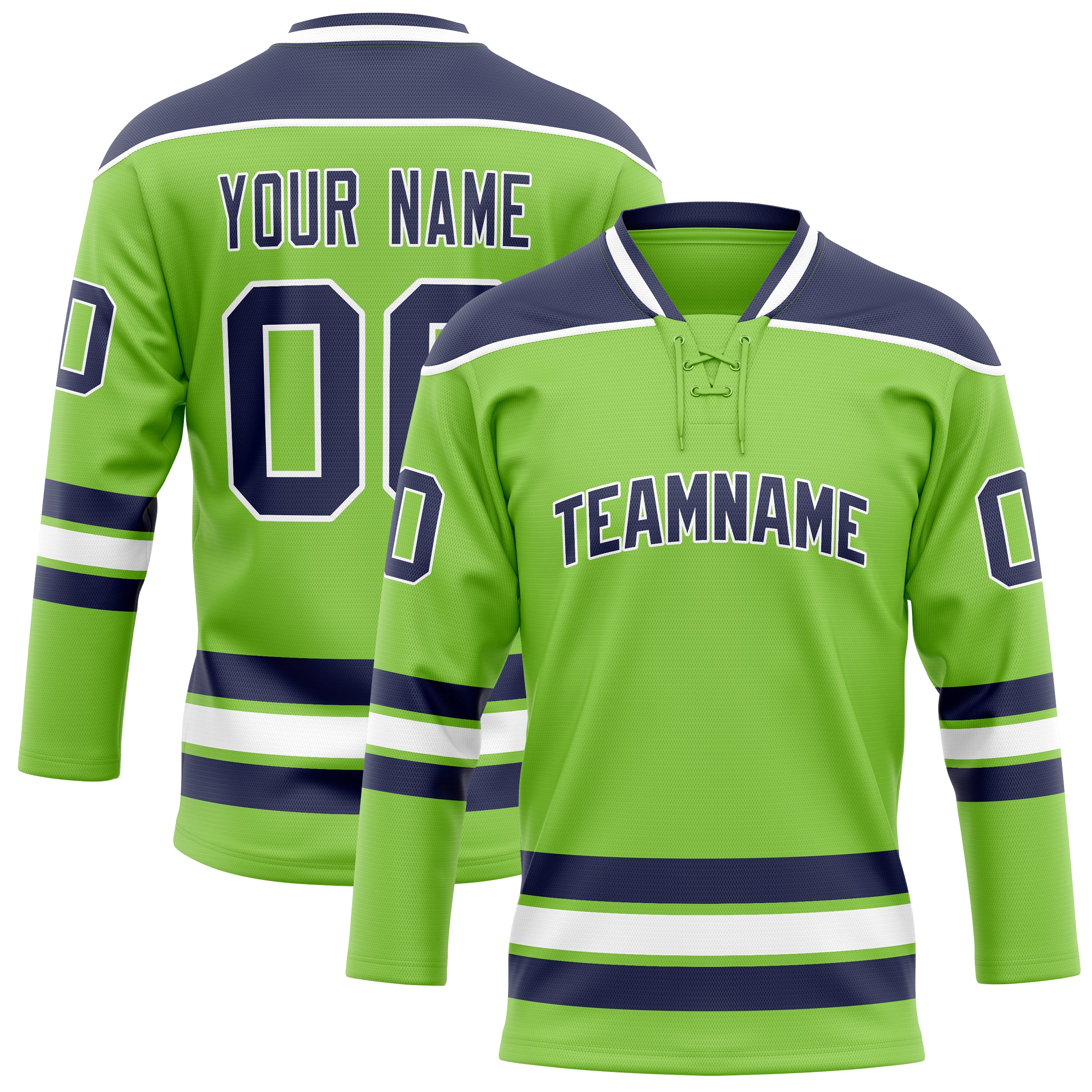 Maillot de hockey personnalisé vert fluo et marine uni