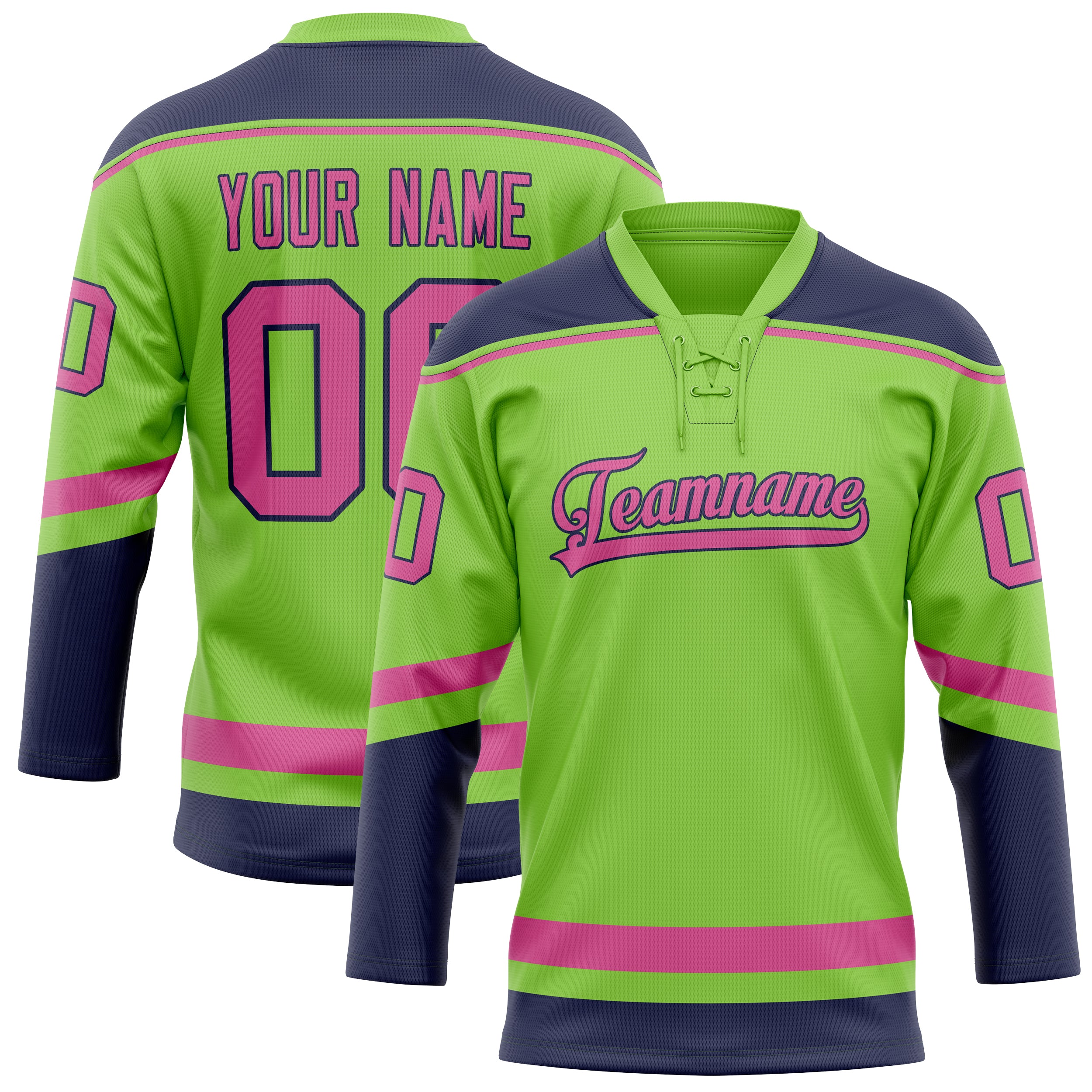 Maillot de hockey personnalisé vert fluo rose uni