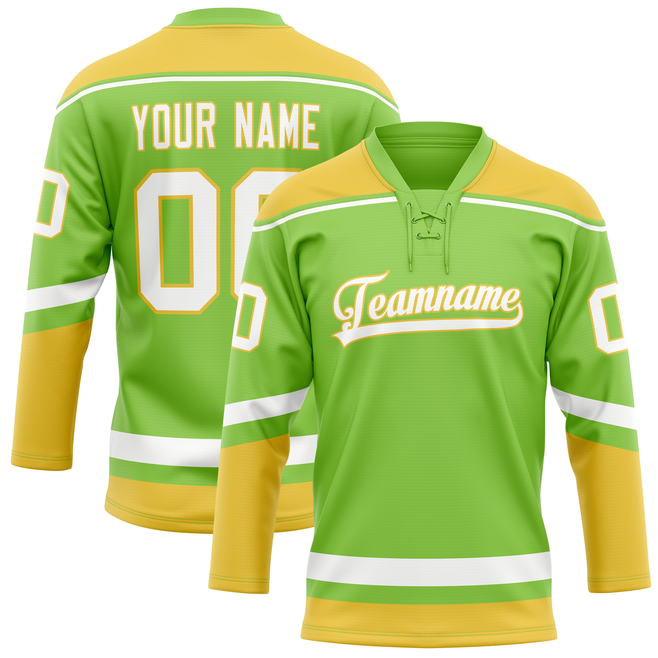 Maillot de hockey personnalisé vert fluo et or uni