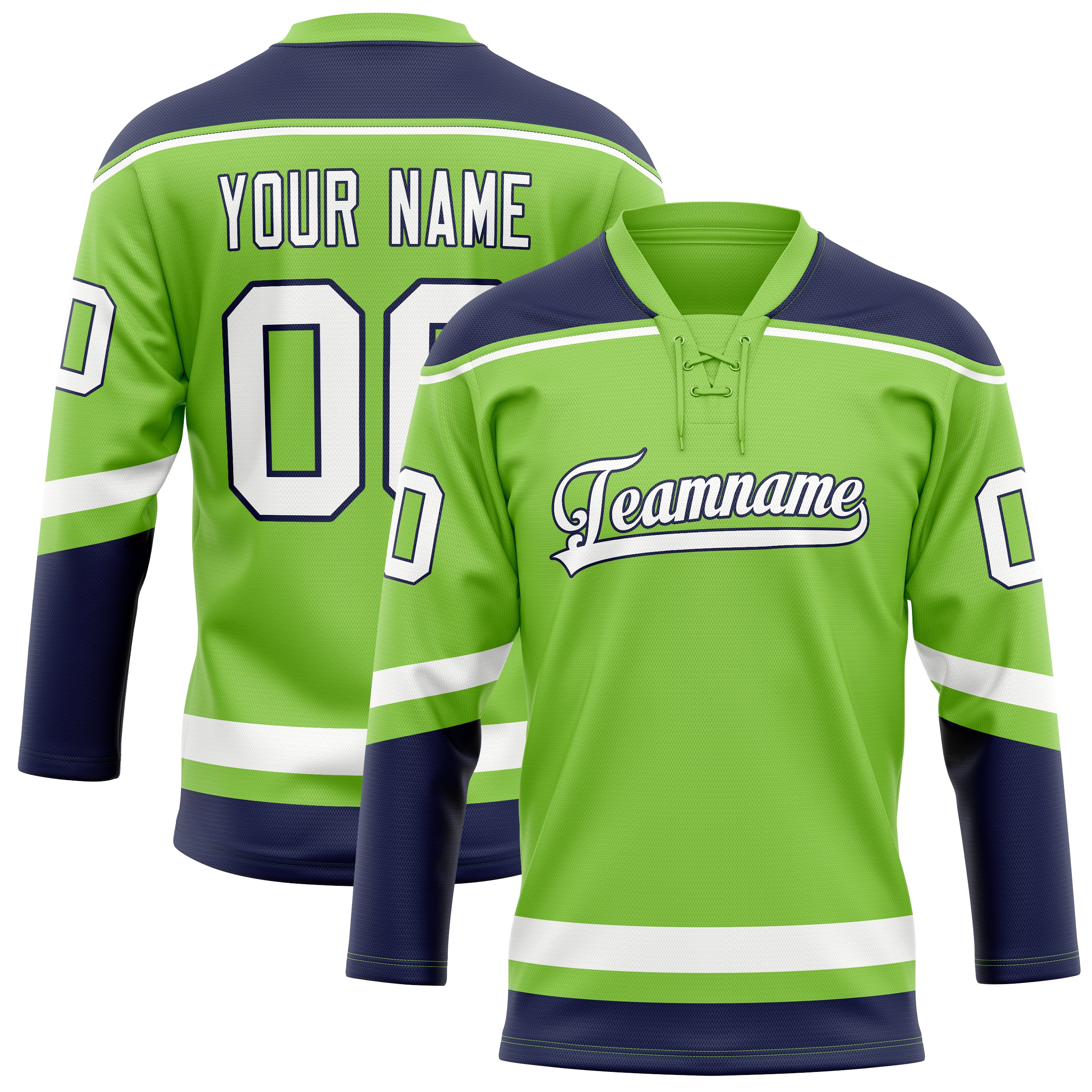 Maillot de hockey personnalisé vert fluo et blanc uni