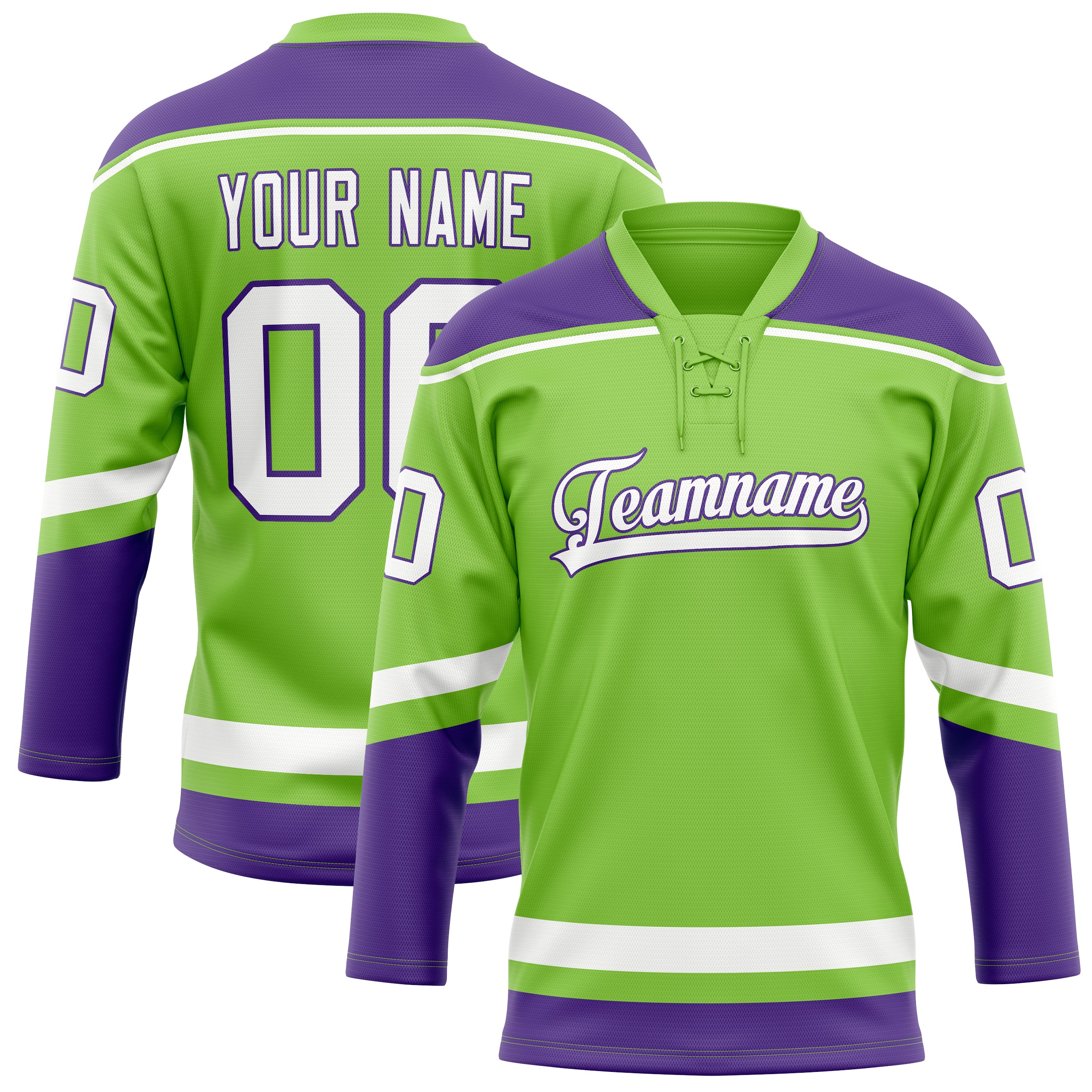 Maillot de hockey personnalisé vert néon violet uni