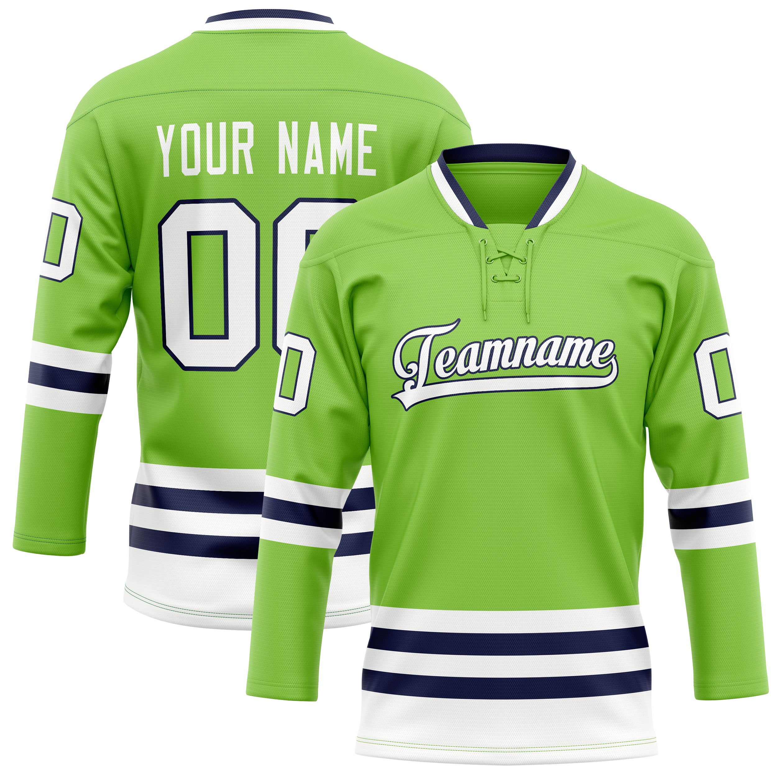 Maillot de hockey personnalisé vert fluo et blanc uni