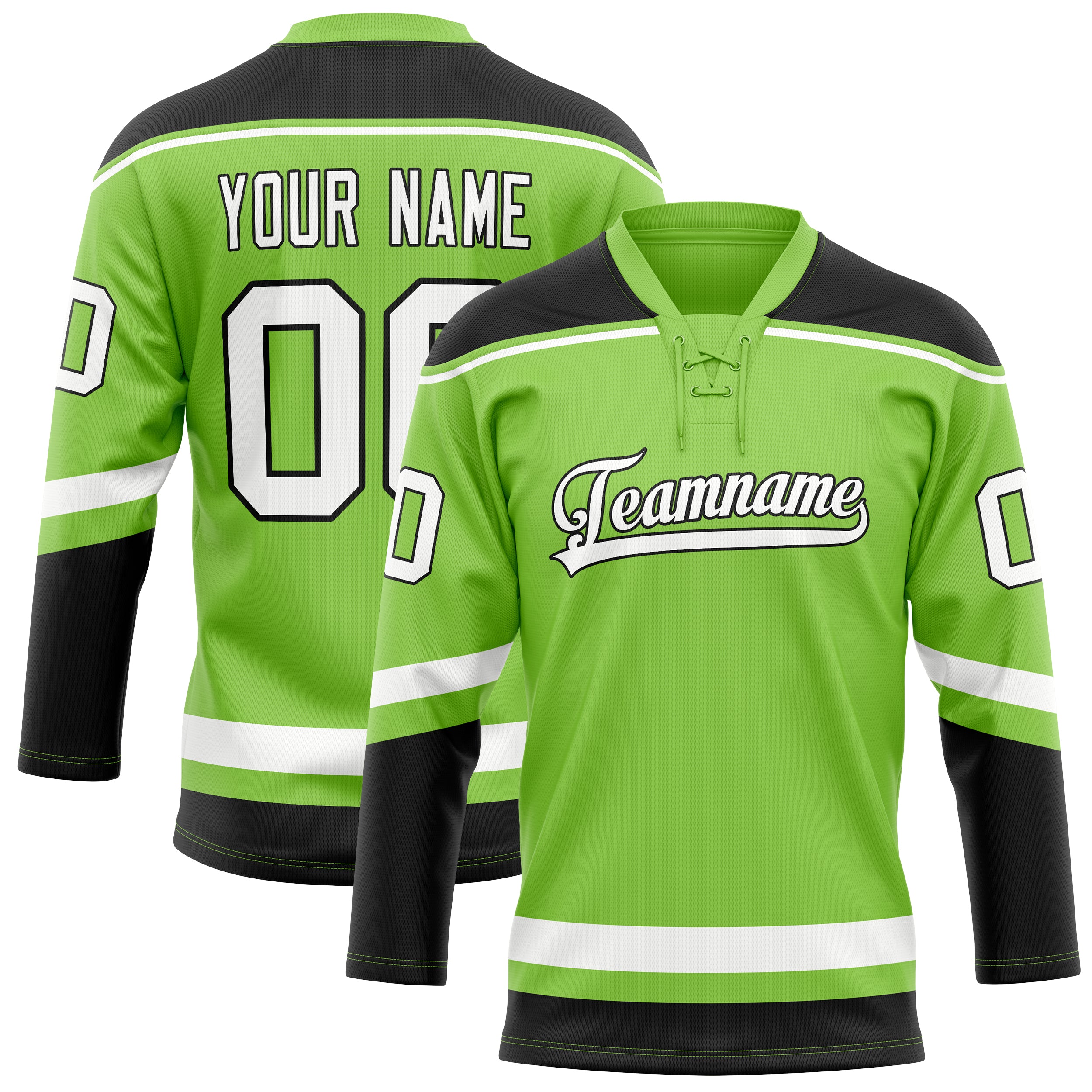 Maillot de hockey personnalisé vert fluo et noir uni