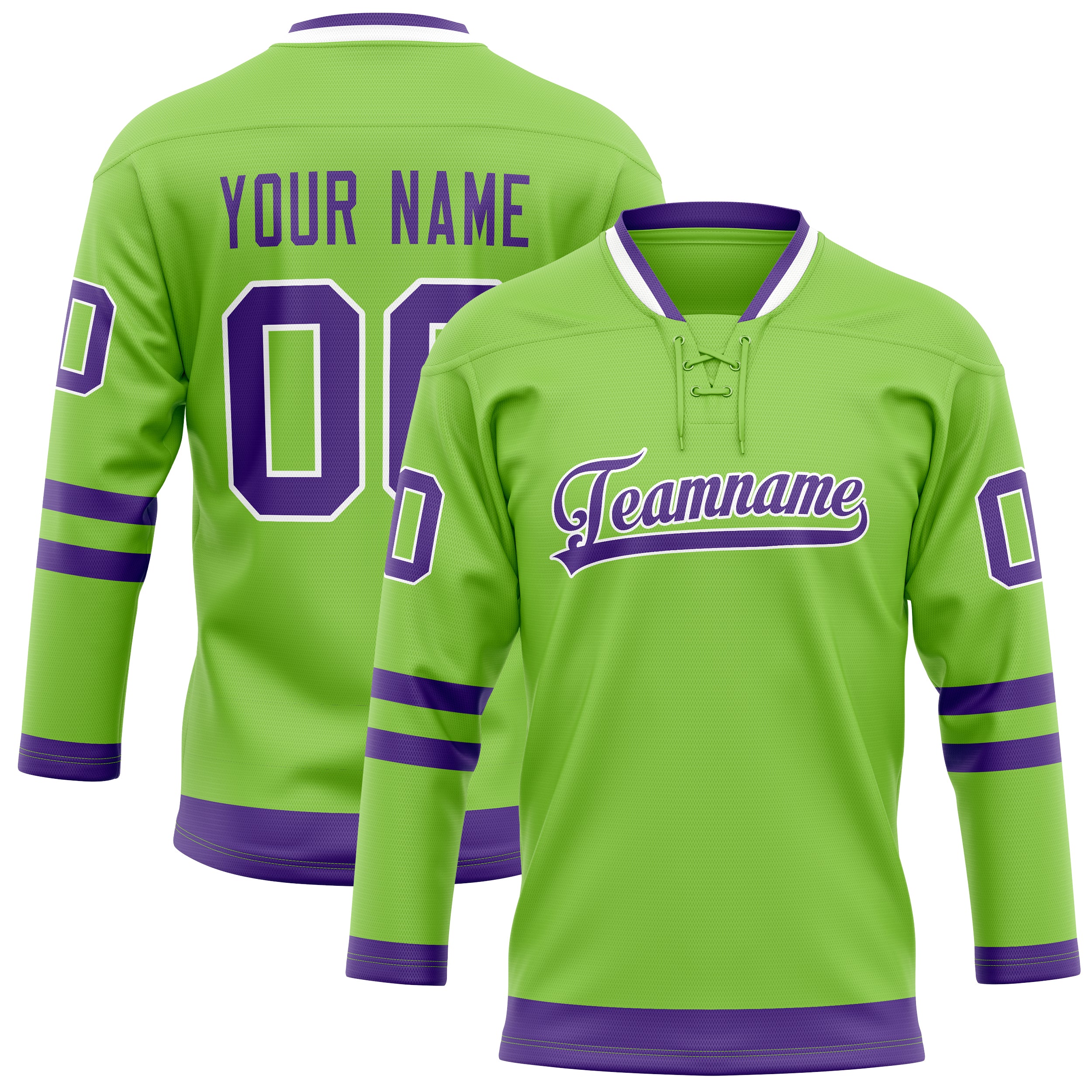 Maillot de hockey personnalisé vert néon violet uni