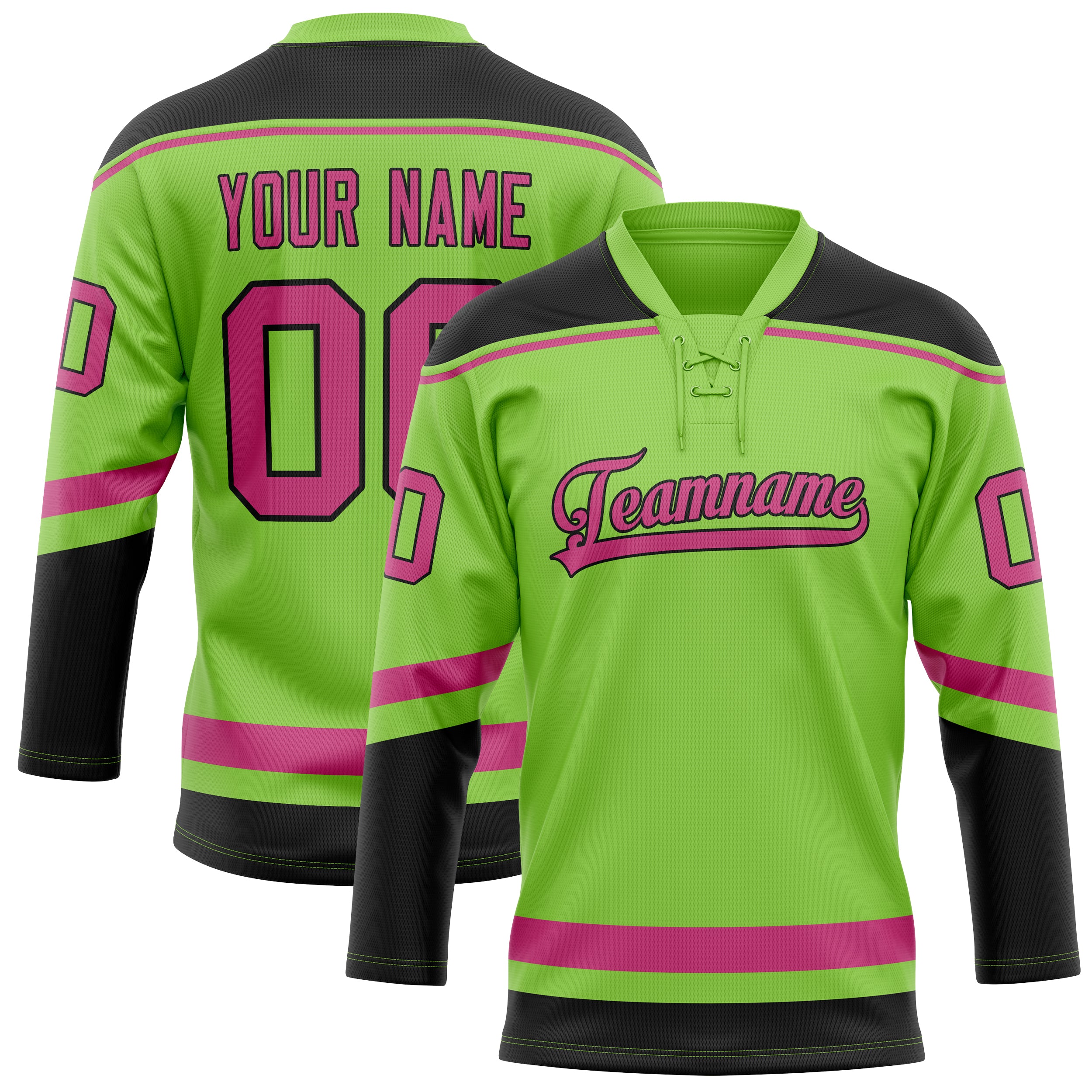 Maillot de hockey personnalisé vert fluo rose uni