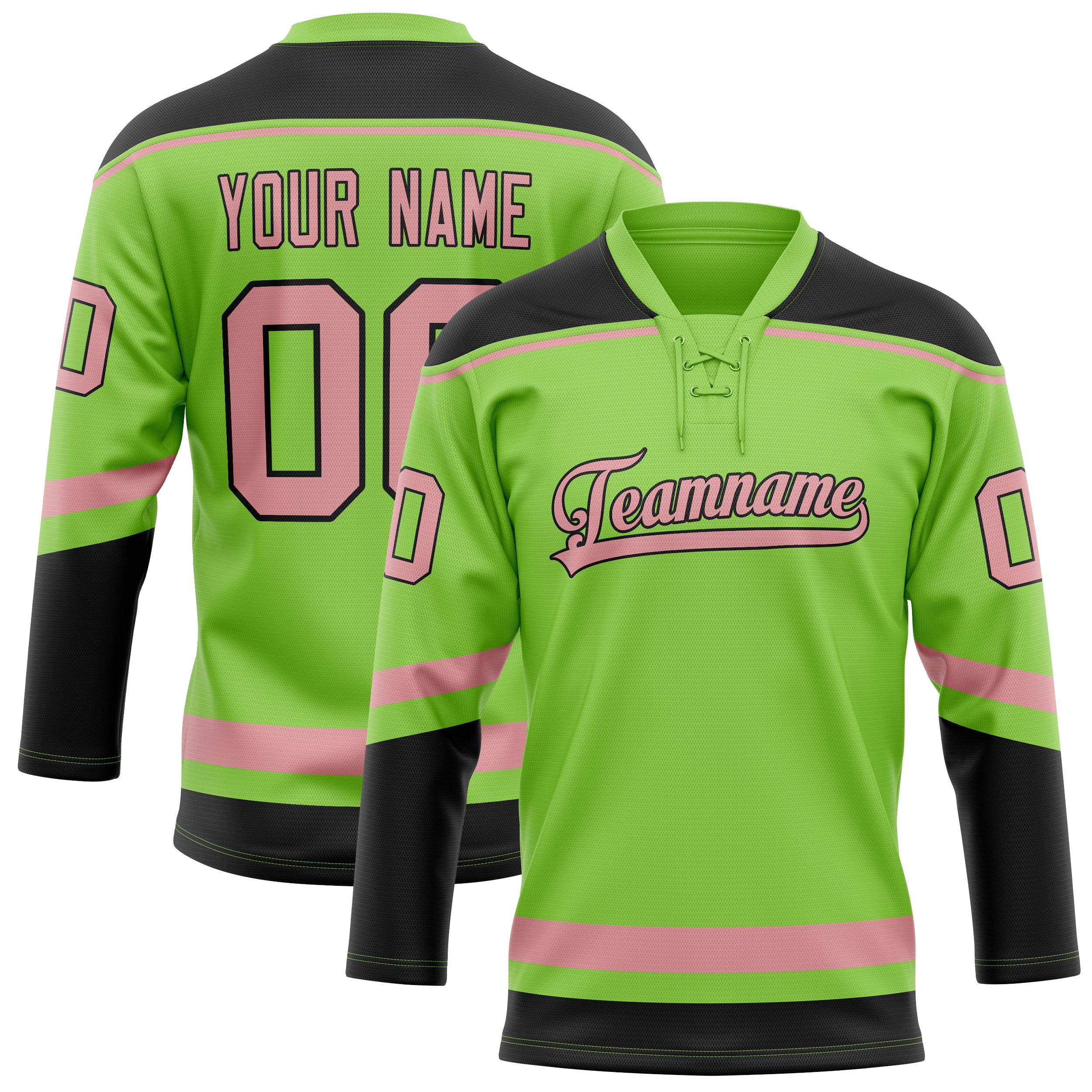 Maillot de hockey personnalisé vert fluo rose uni