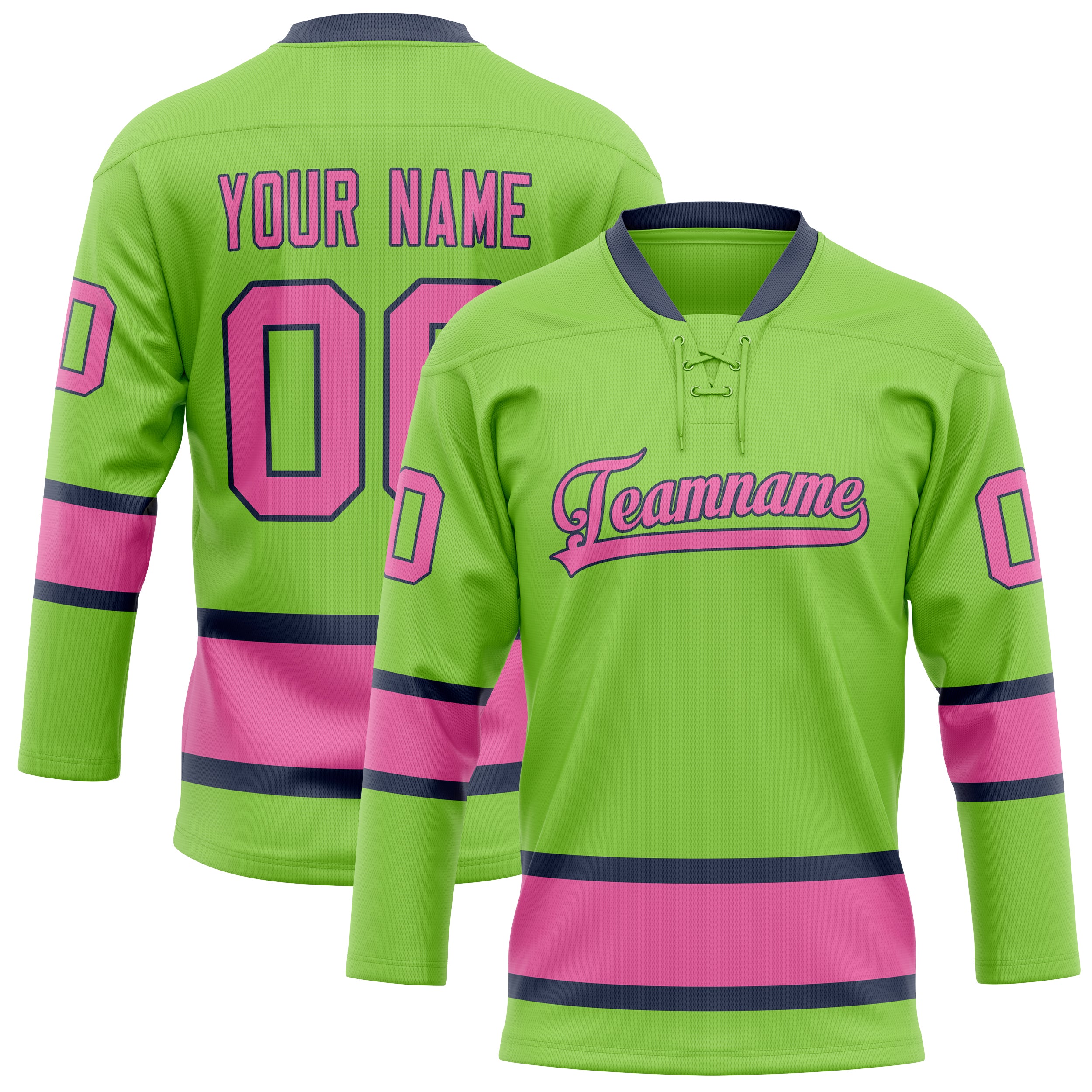 Maillot de hockey personnalisé vert fluo rose uni