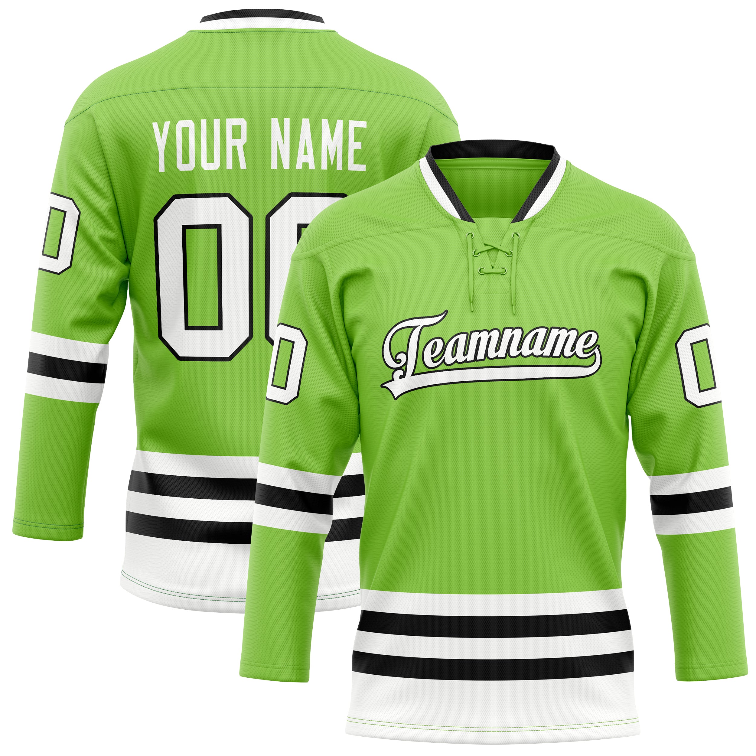 Maillot de hockey personnalisé vert fluo et blanc uni