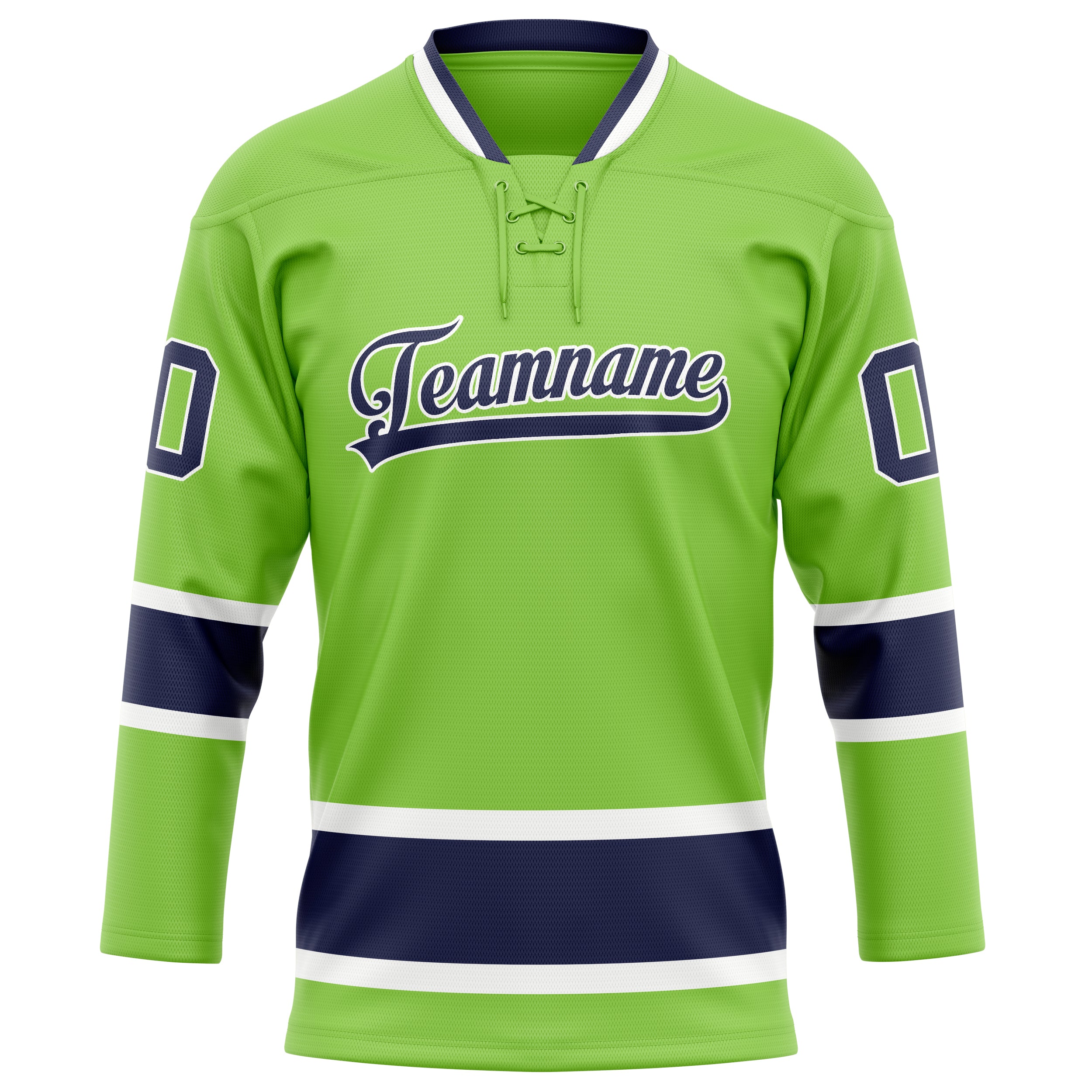 Maillot de hockey personnalisé vert fluo et marine uni
