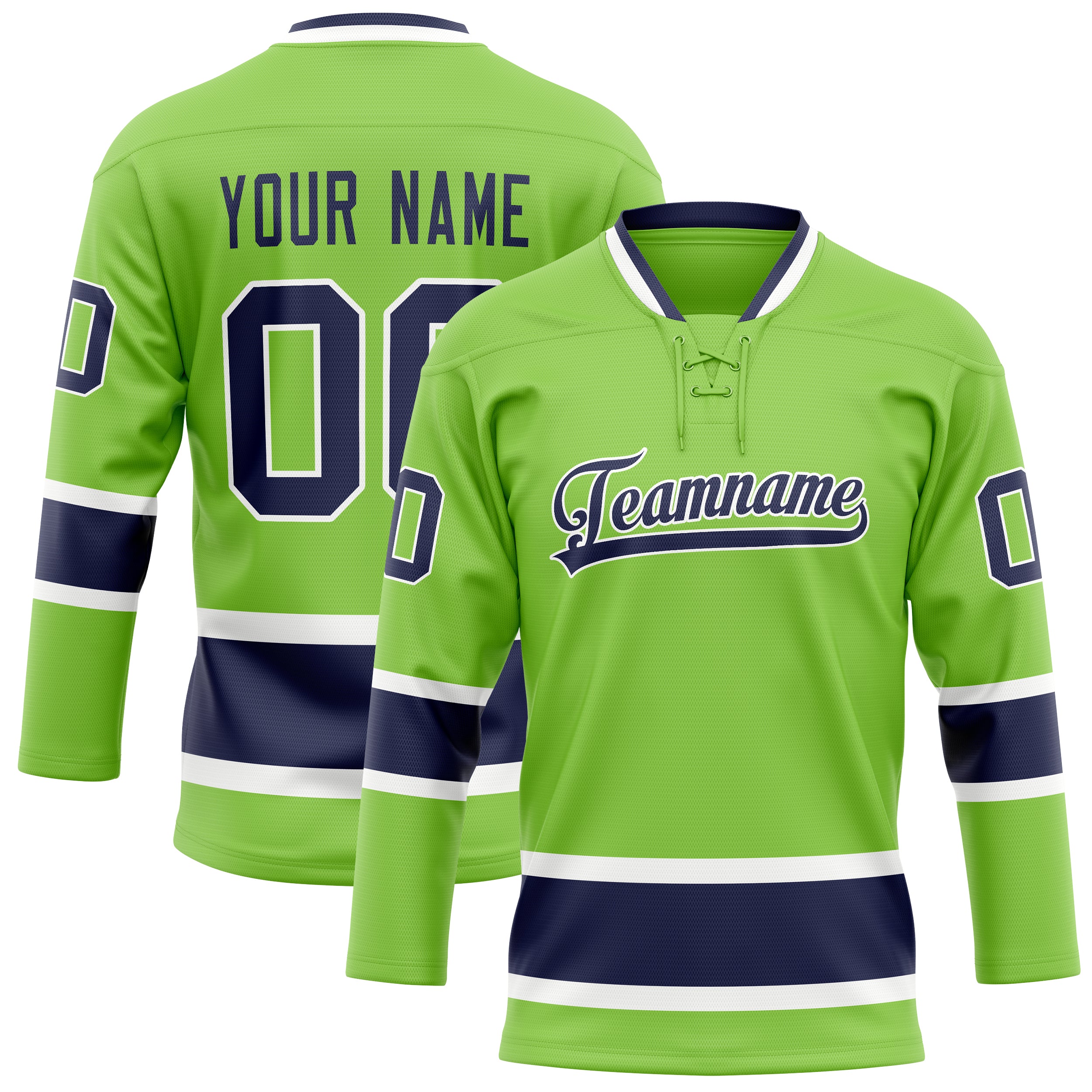 Maillot de hockey personnalisé vert fluo et marine uni