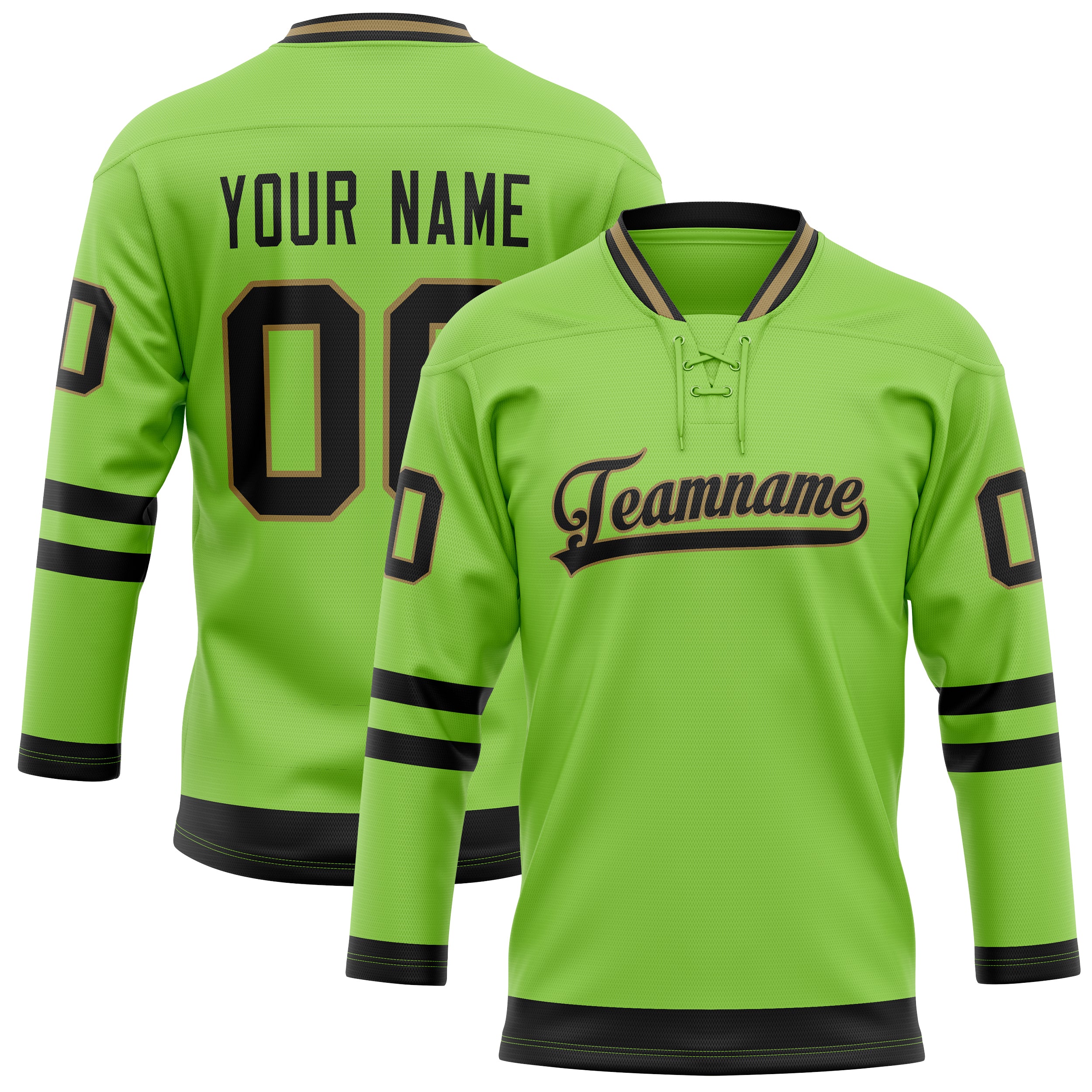 Maillot de hockey personnalisé vert fluo et noir uni