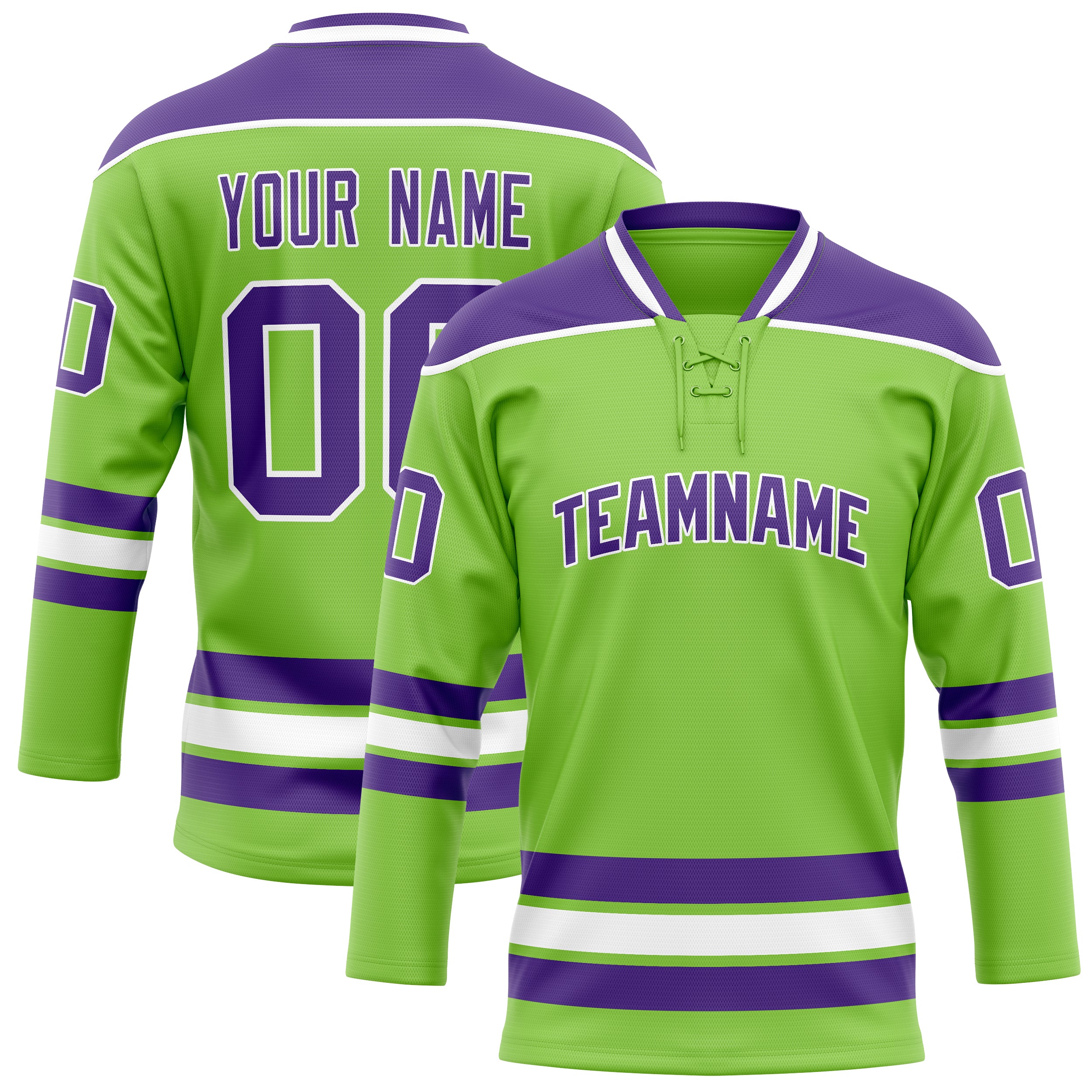 Maillot de hockey personnalisé vert néon violet uni