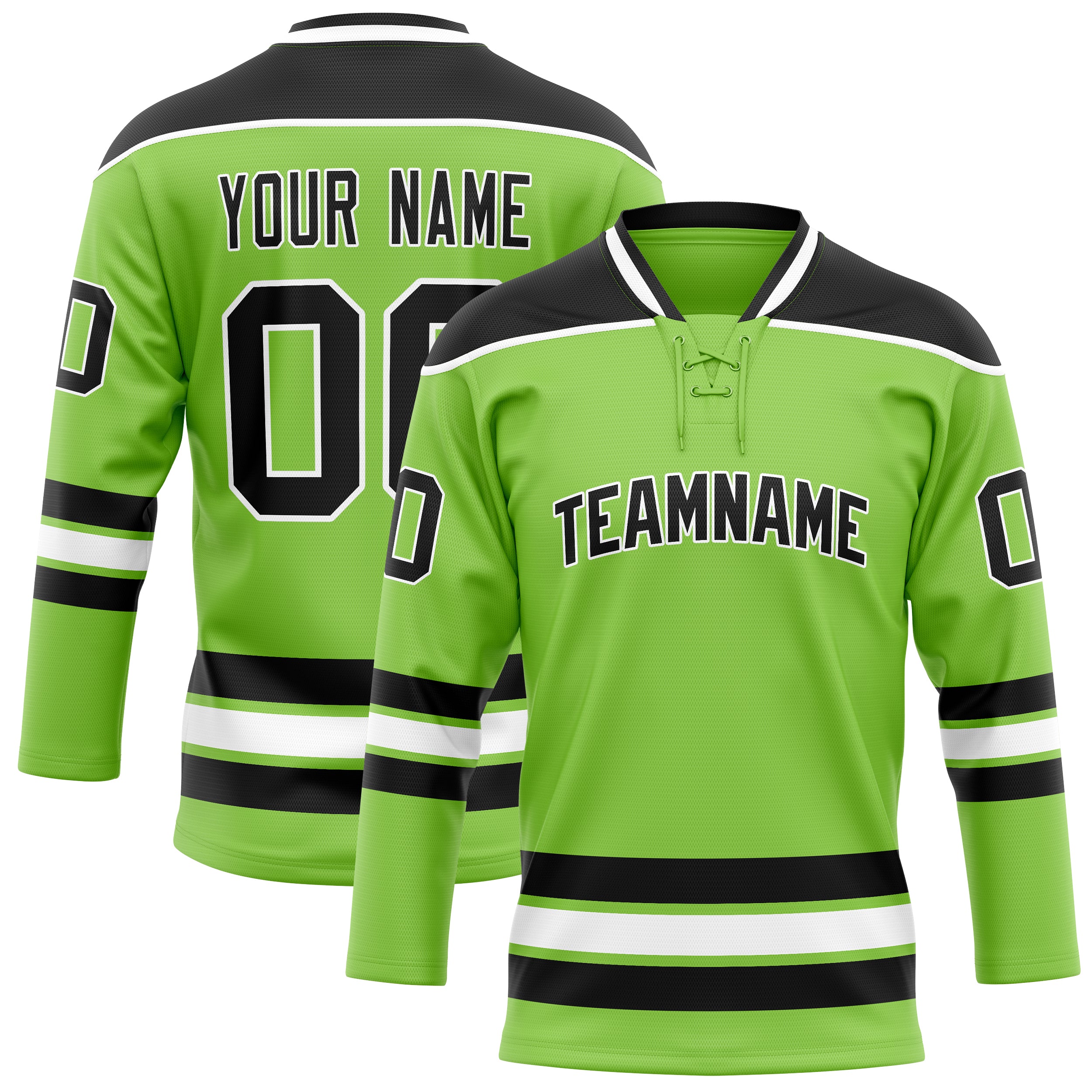 Maillot de hockey personnalisé vert fluo et noir uni