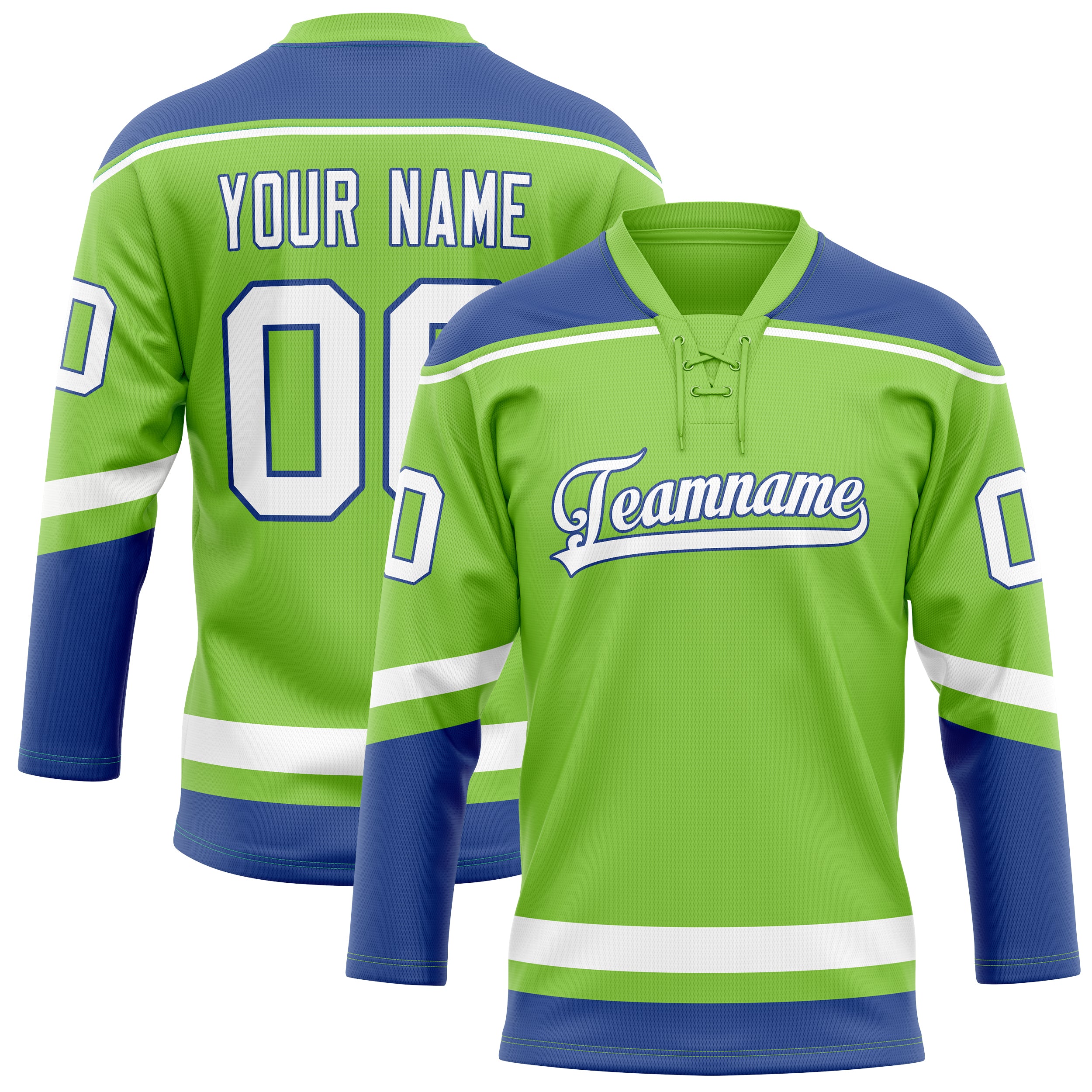 Maillot de hockey personnalisé vert néon royal uni