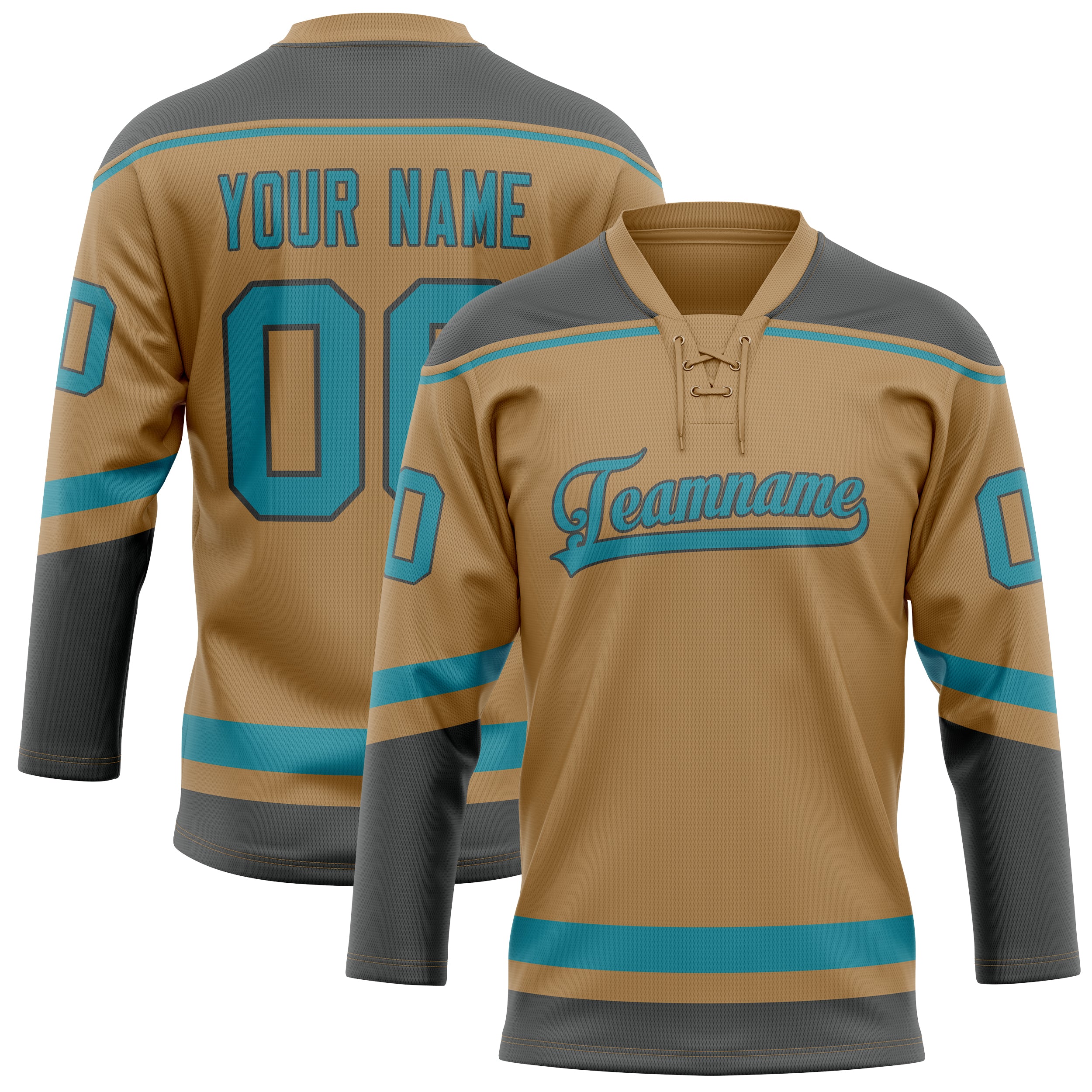 Maillot de hockey personnalisé Old Gold Teal uni couleur sarcelle