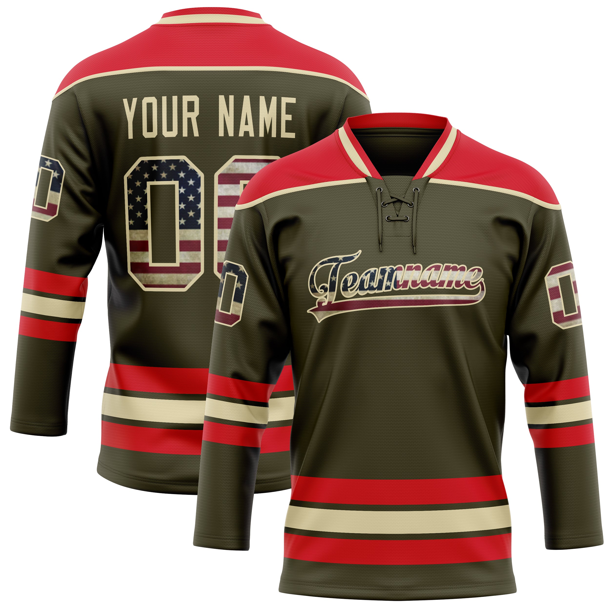 Maillot de hockey personnalisé rouge olive uni