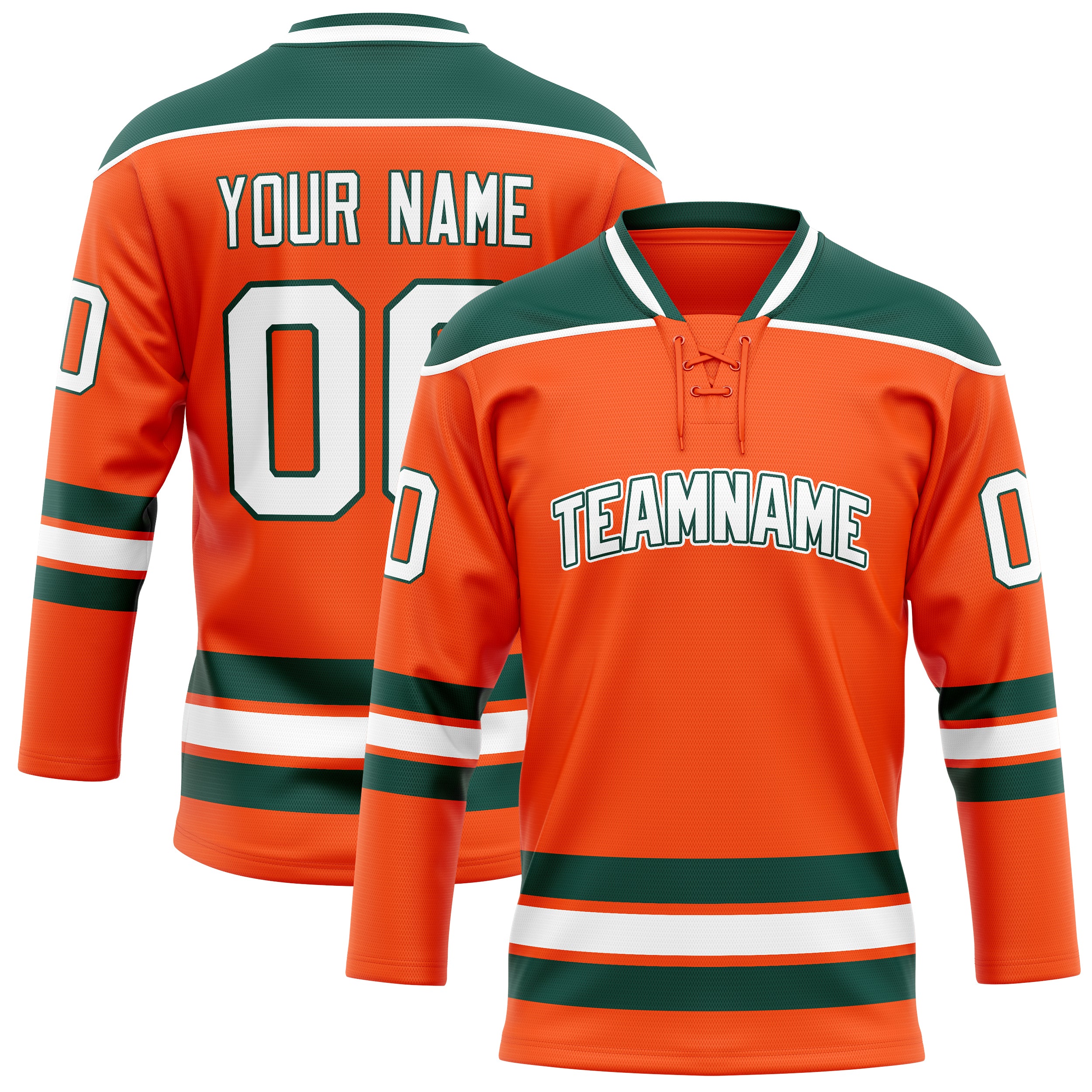 Maillot de hockey personnalisé orange et vert Kelly uni