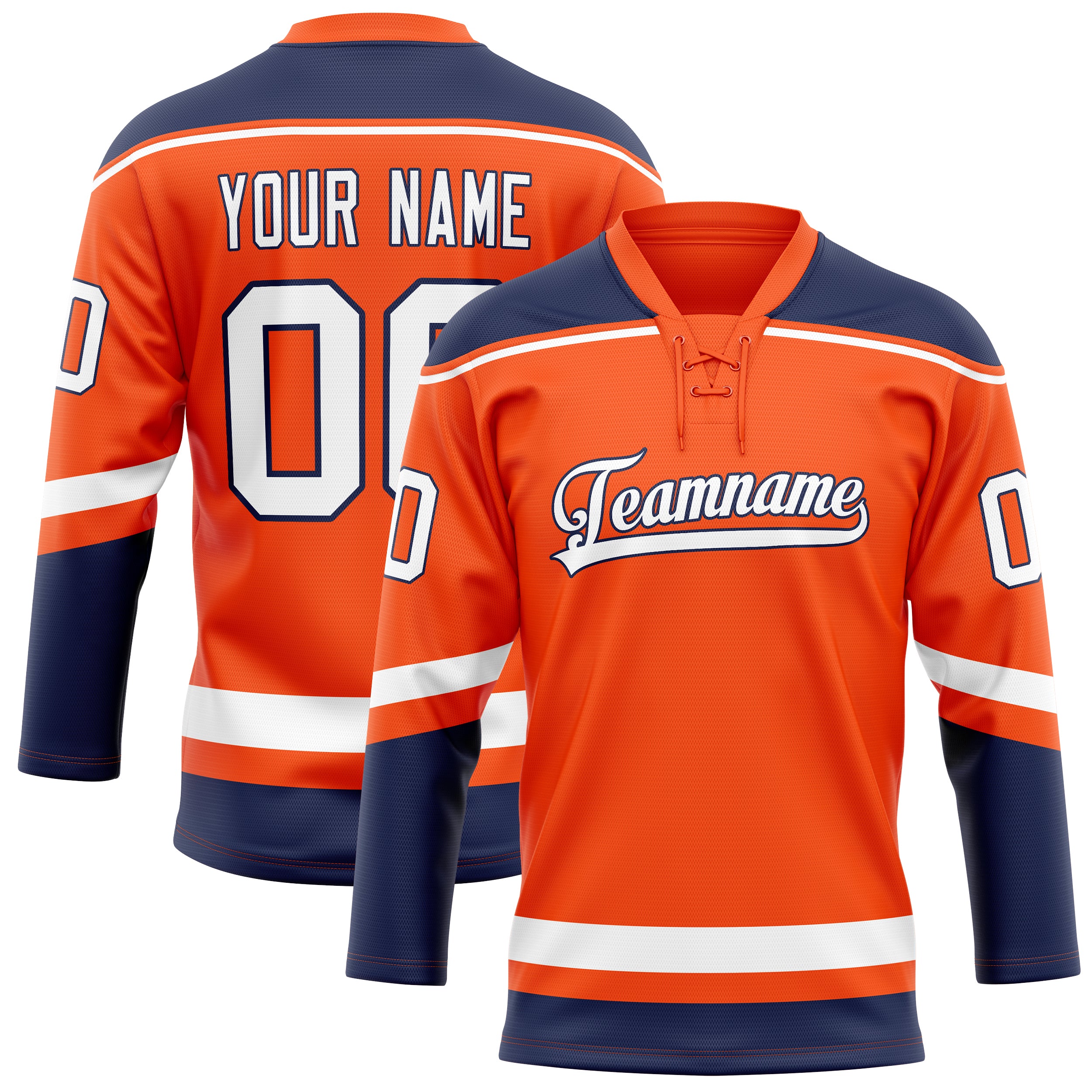 Maillot de hockey personnalisé orange et marine uni