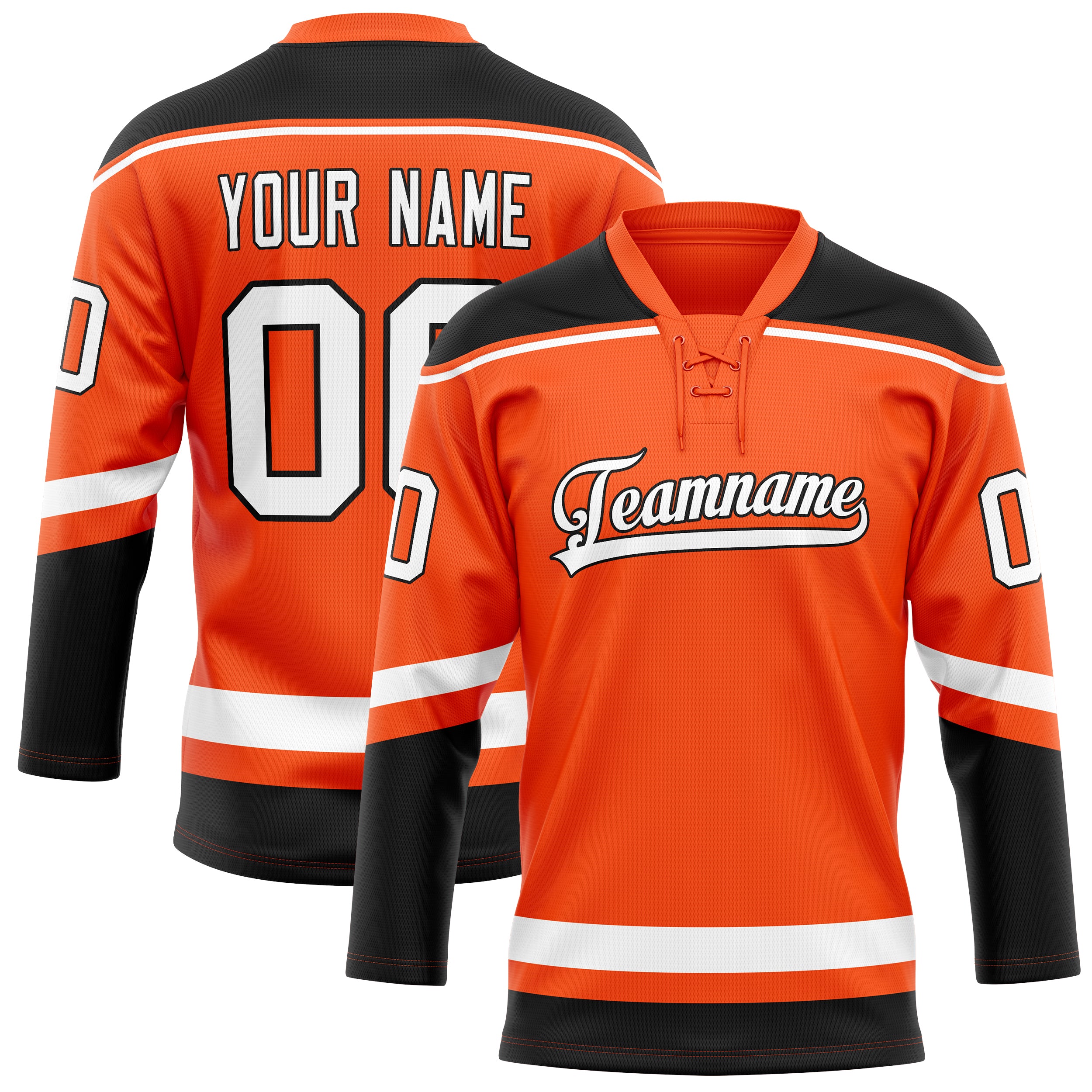 Maillot de hockey personnalisé orange et noir uni