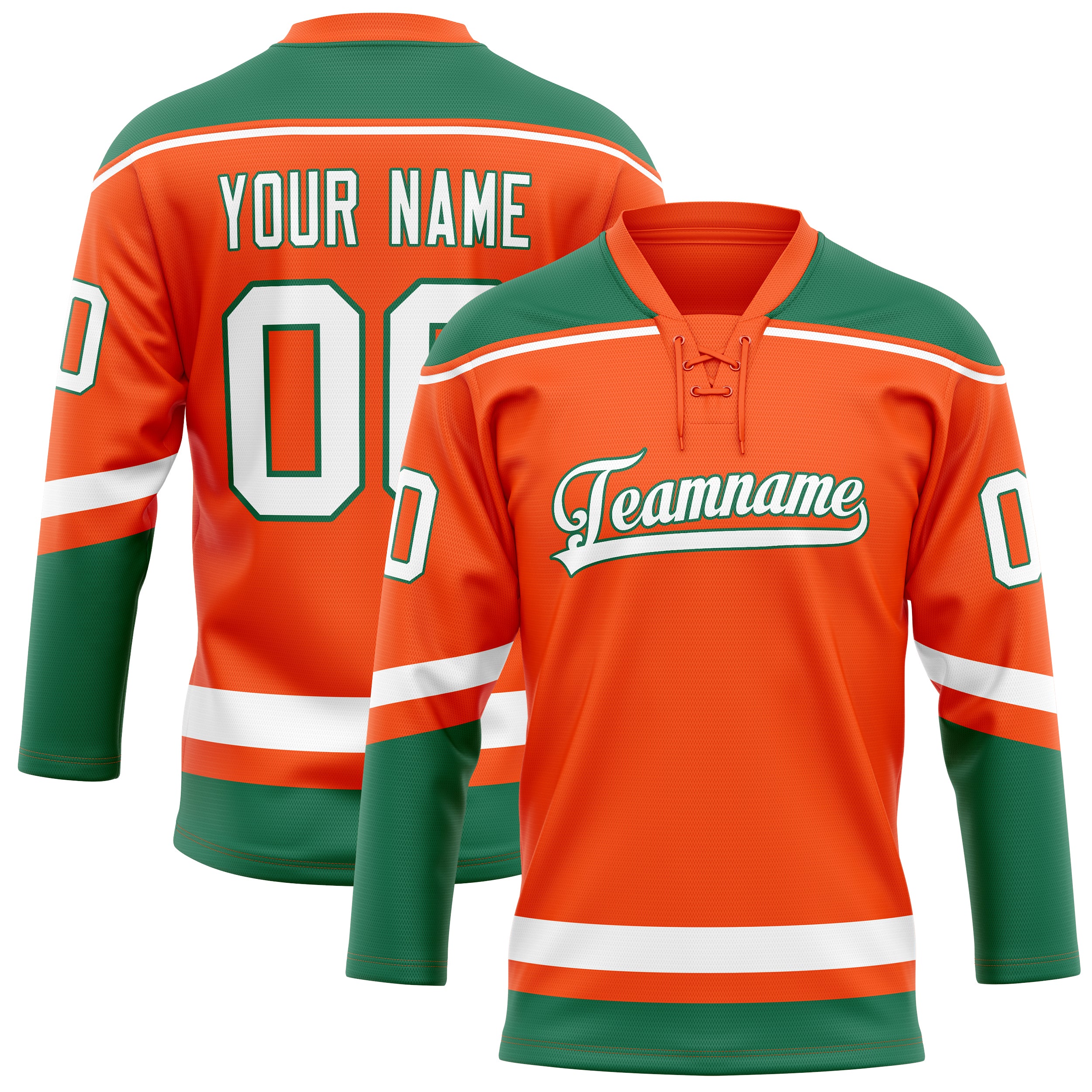 Maillot de hockey personnalisé orange et vert Kelly uni