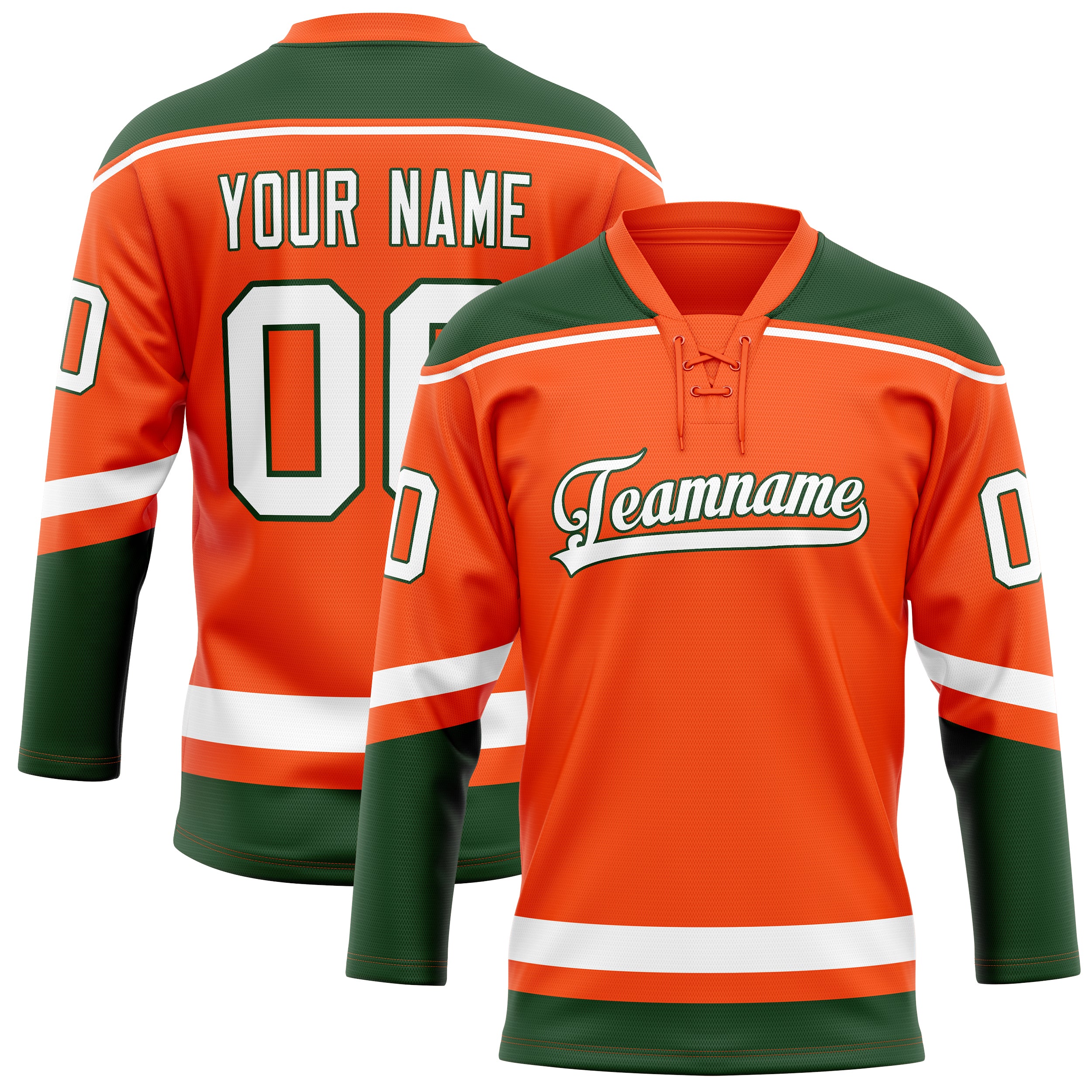Maillot de hockey personnalisé orange et vert Kelly uni