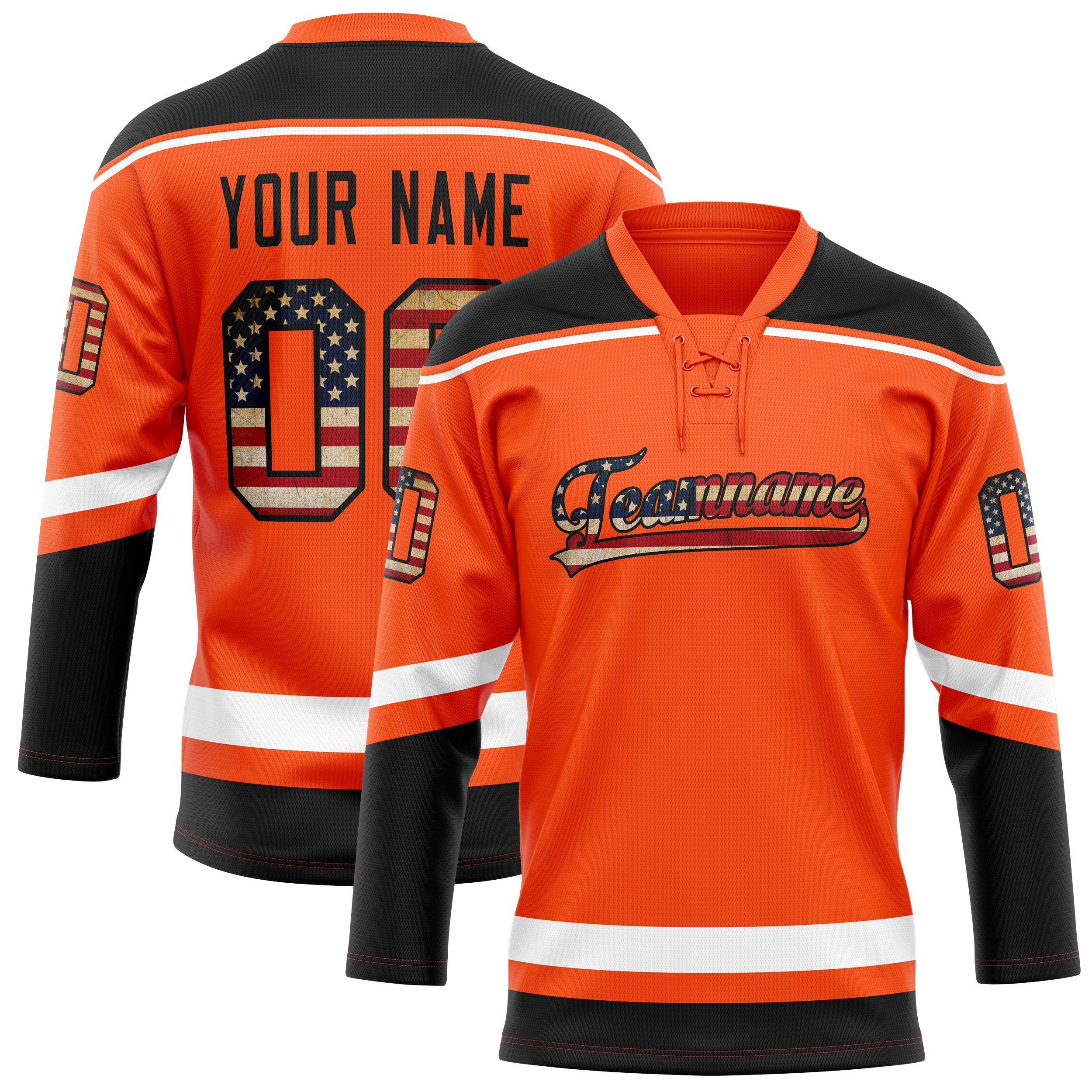 Maillot de hockey personnalisé orange et noir uni