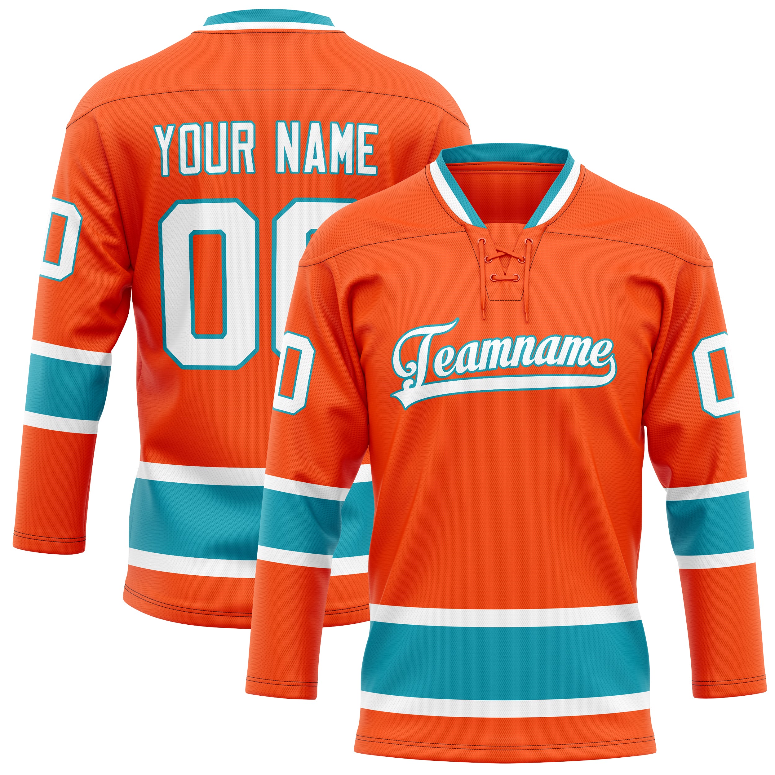 Maillot de hockey personnalisé orange et turquoise uni