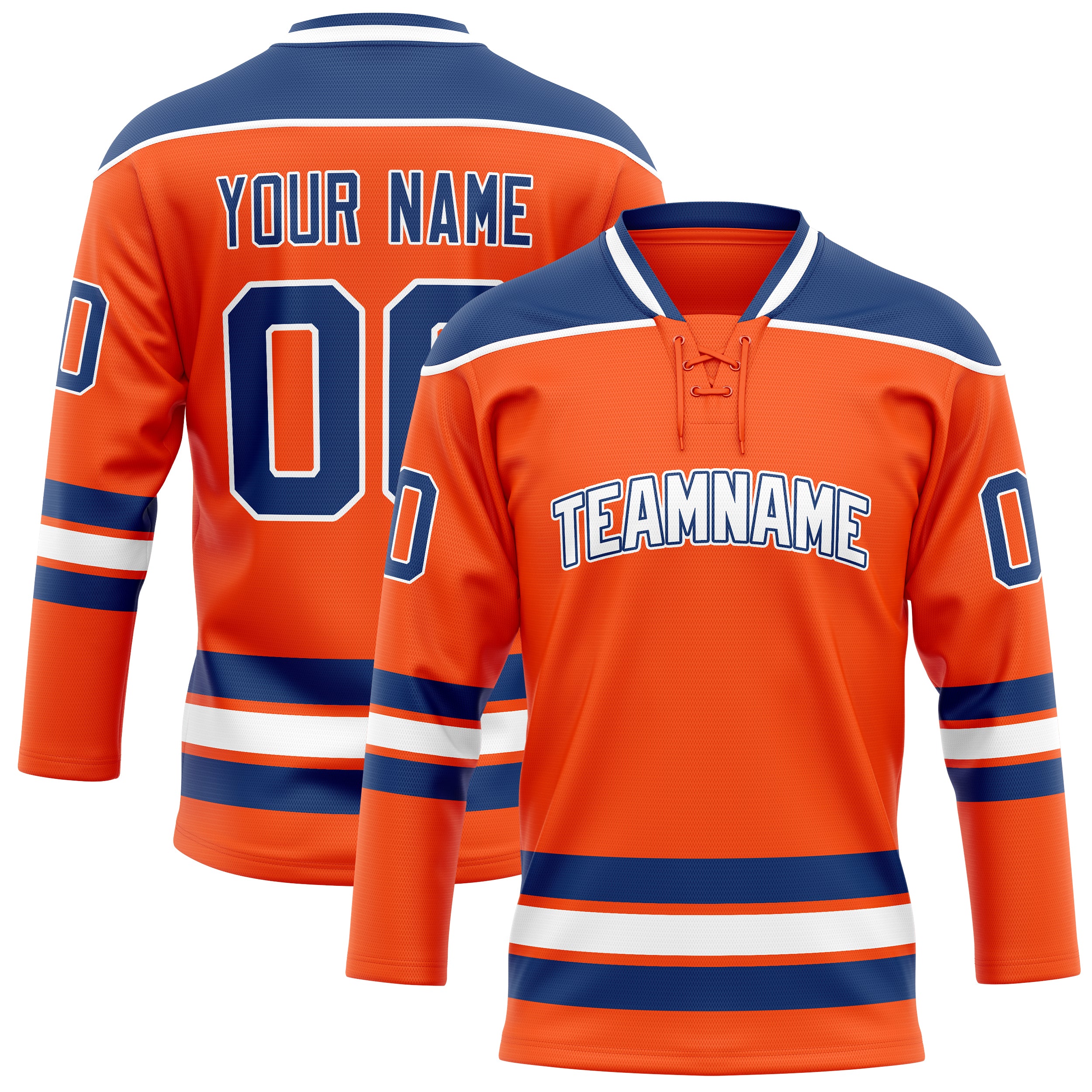 Maillot de hockey personnalisé orange et marine uni