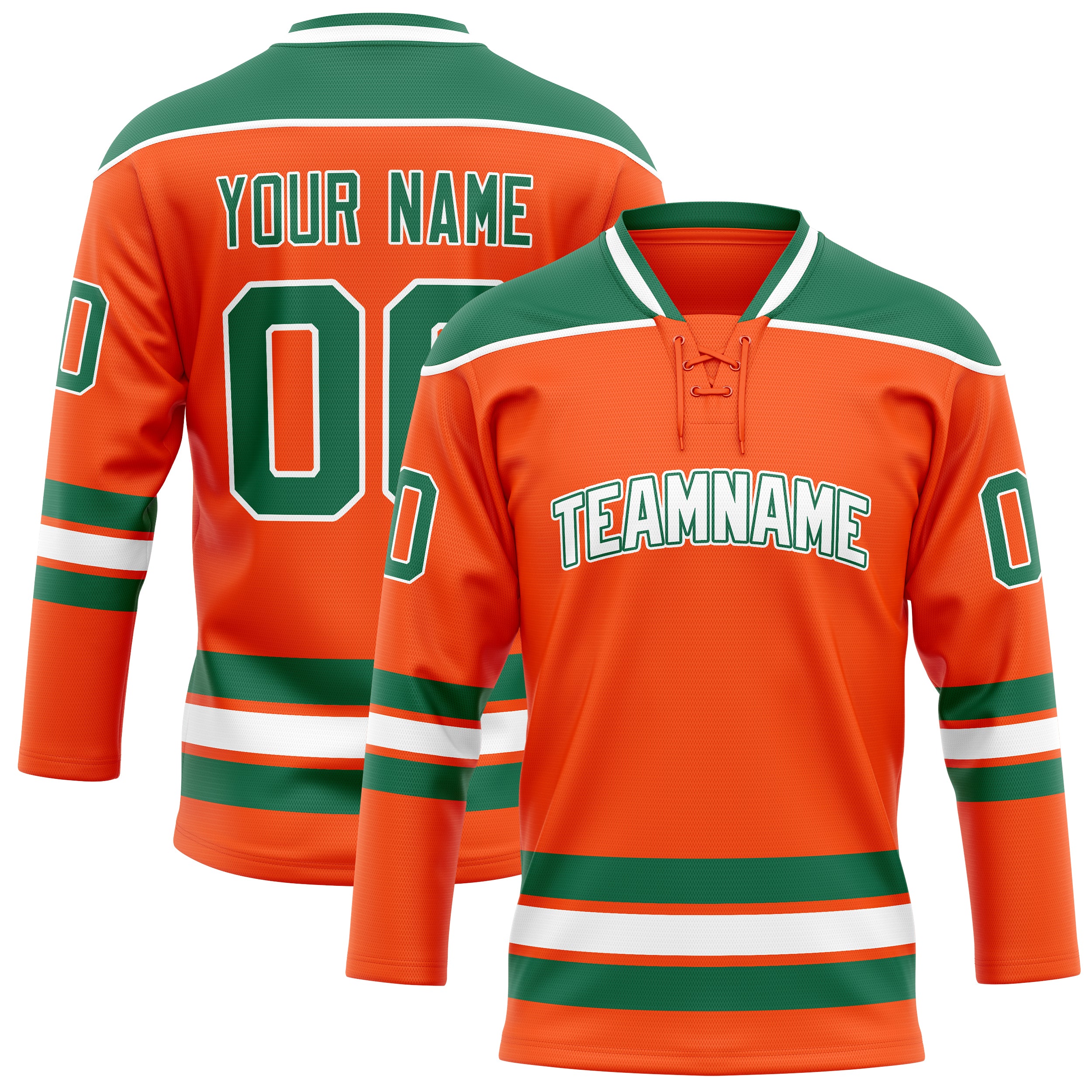 Maillot de hockey personnalisé orange et vert Kelly uni