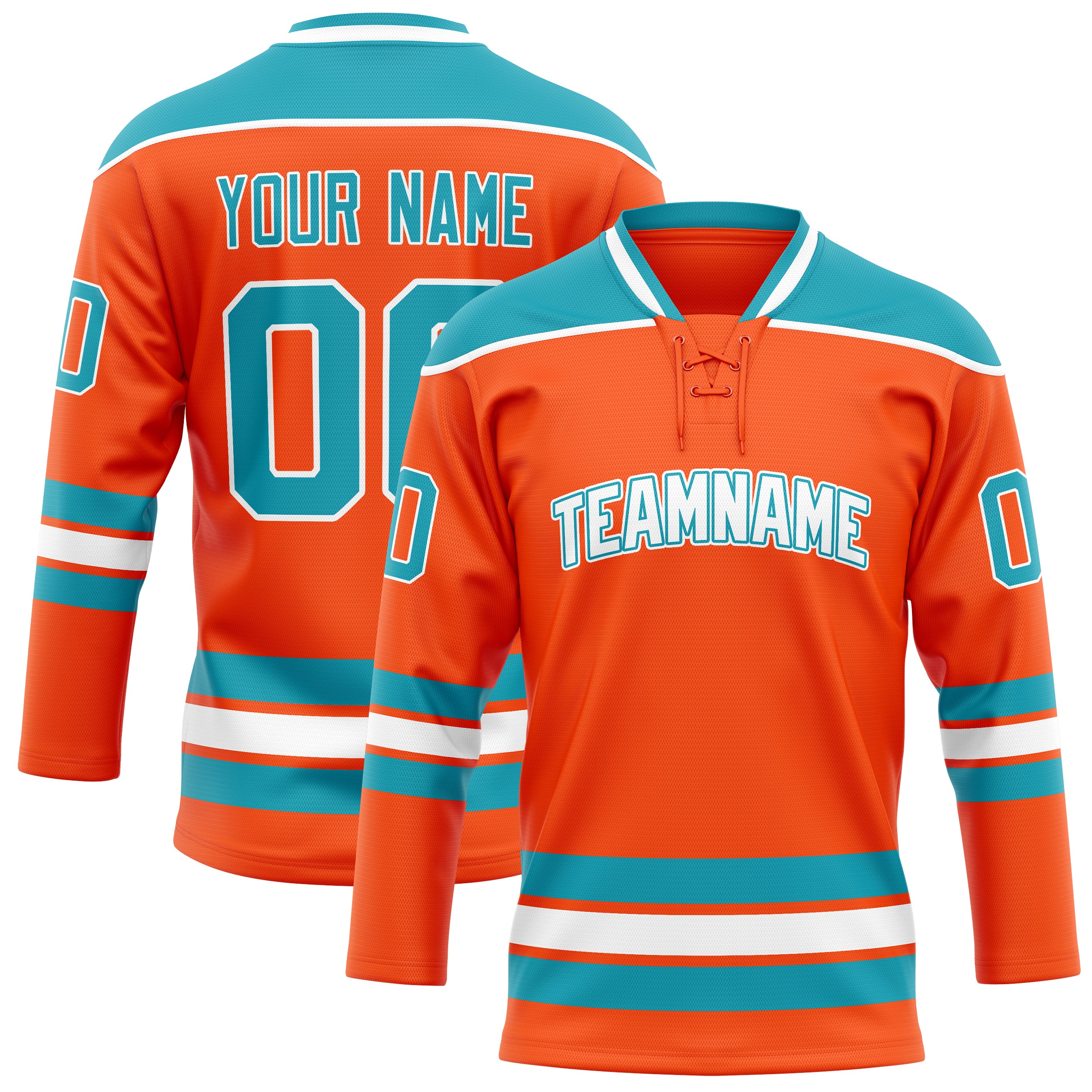 Maillot de hockey personnalisé orange et turquoise uni