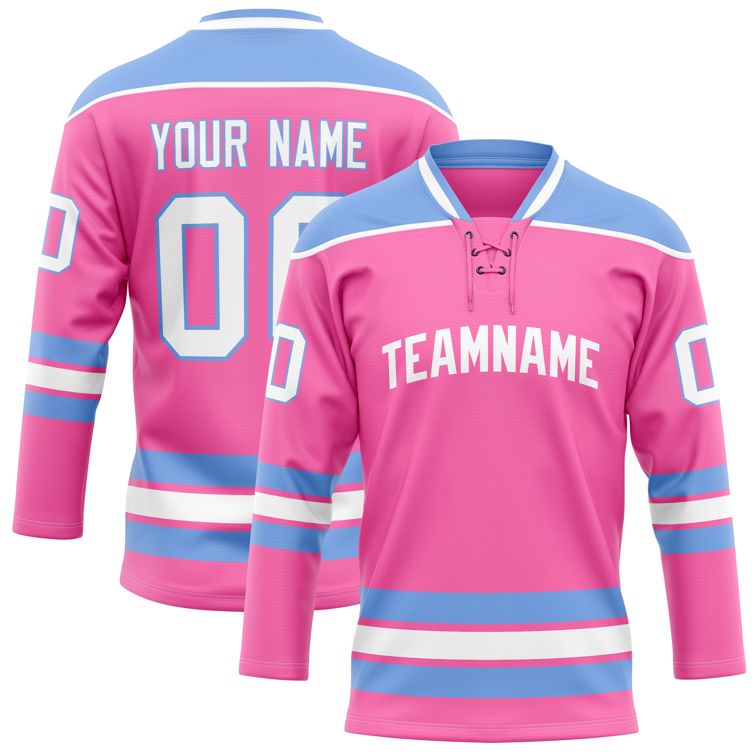 Maillot de hockey personnalisé rose et bleu clair uni