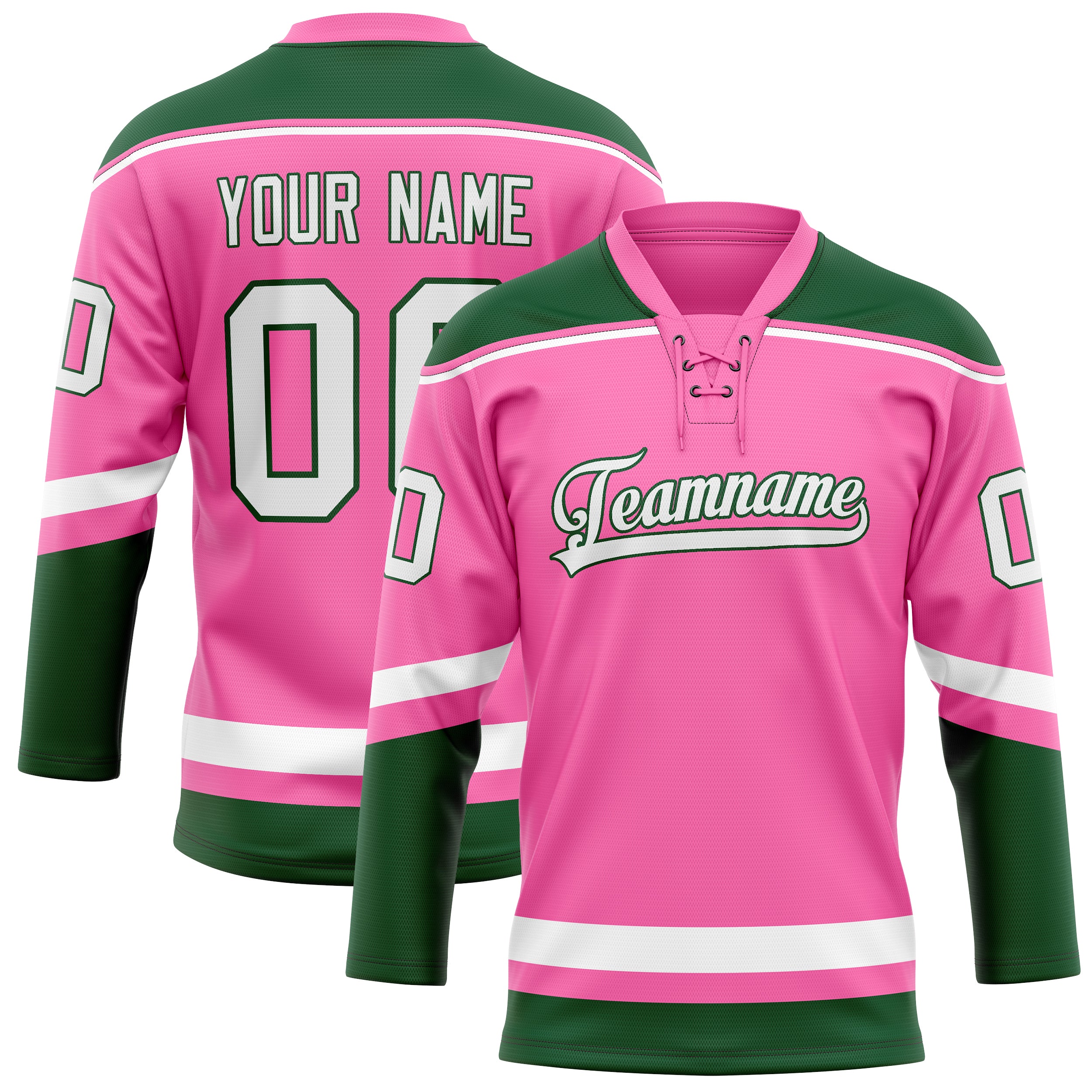 Maillot de hockey personnalisé rose et vert Kelly uni
