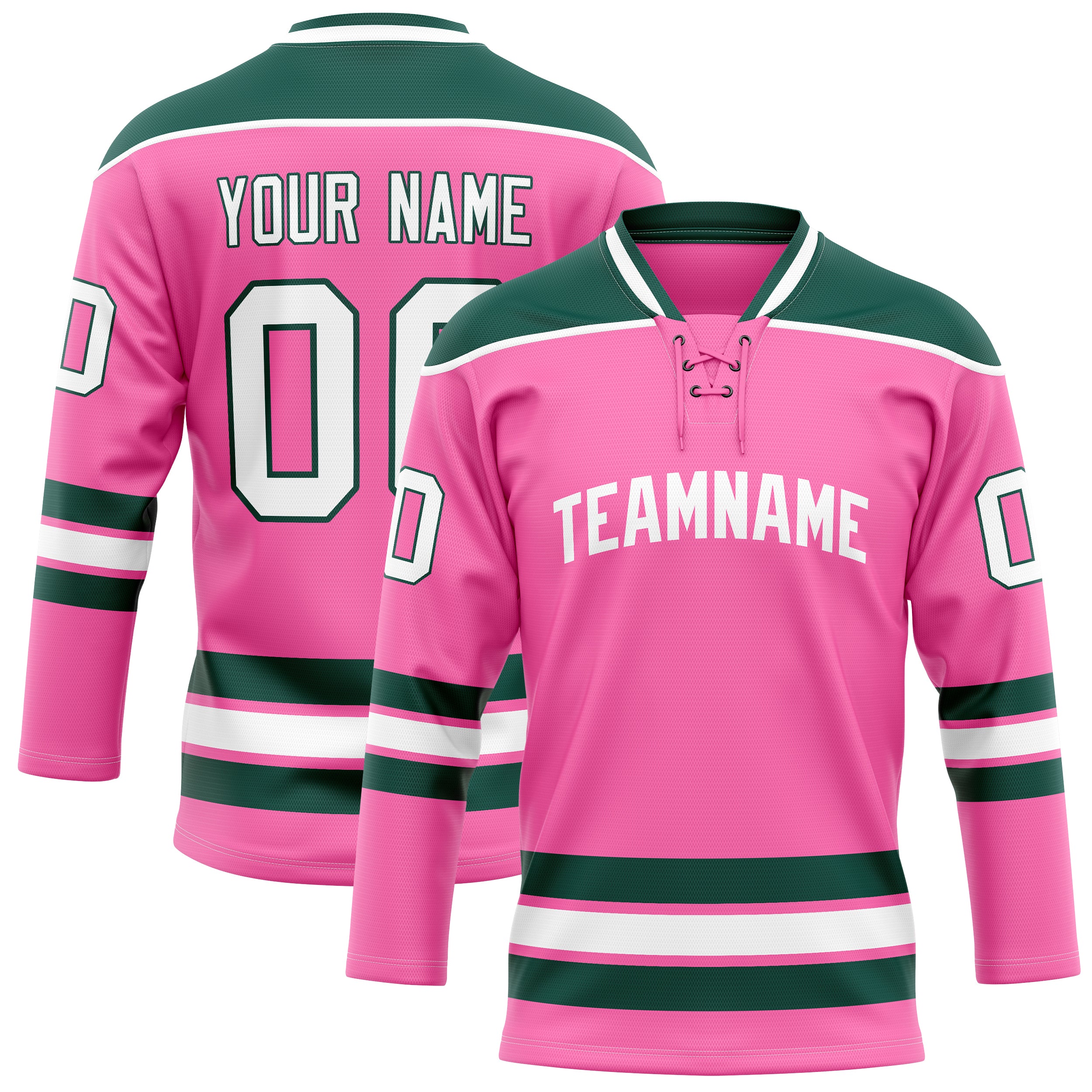 Maillot de hockey personnalisé rose et vert Kelly uni