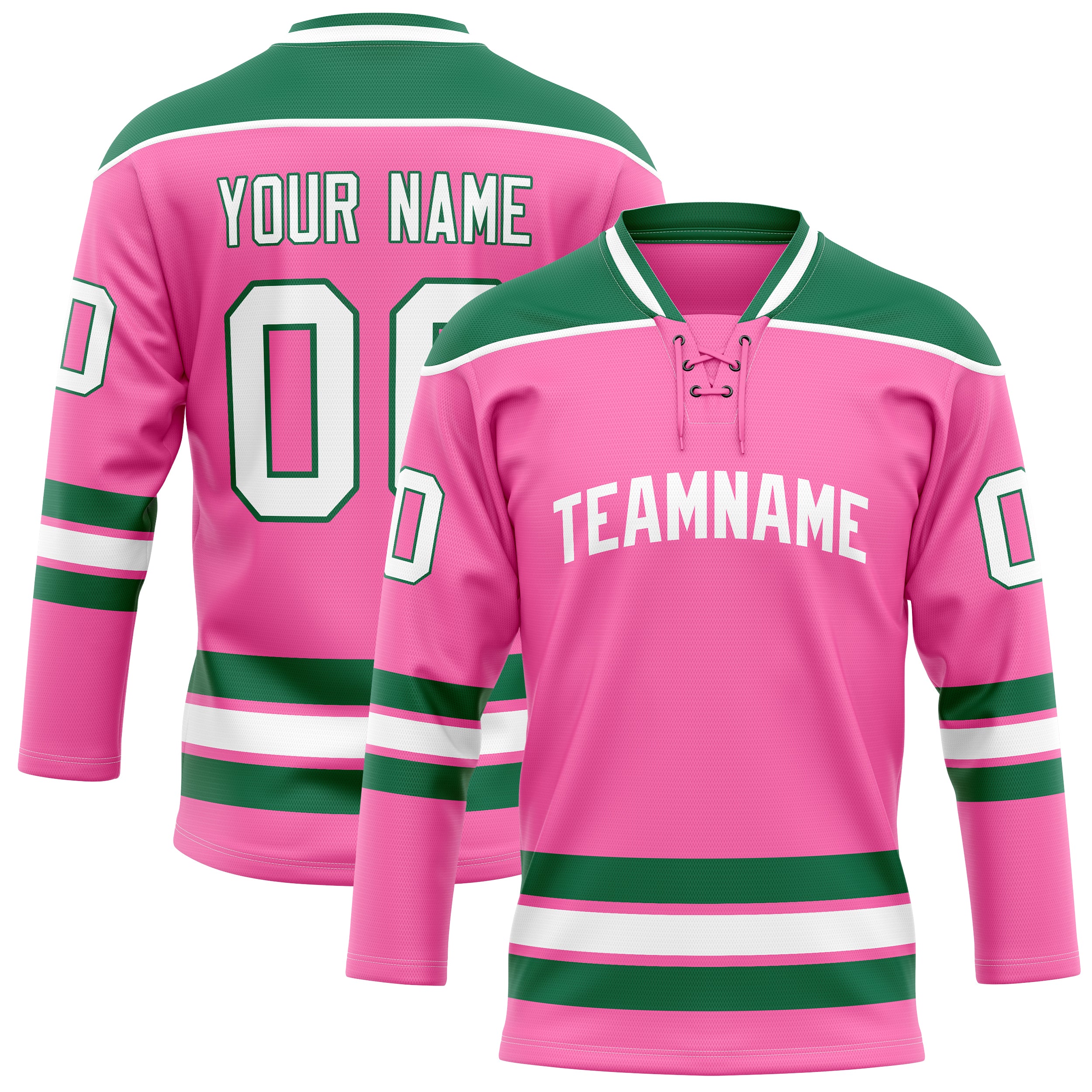 Maillot de hockey personnalisé rose et vert Kelly uni