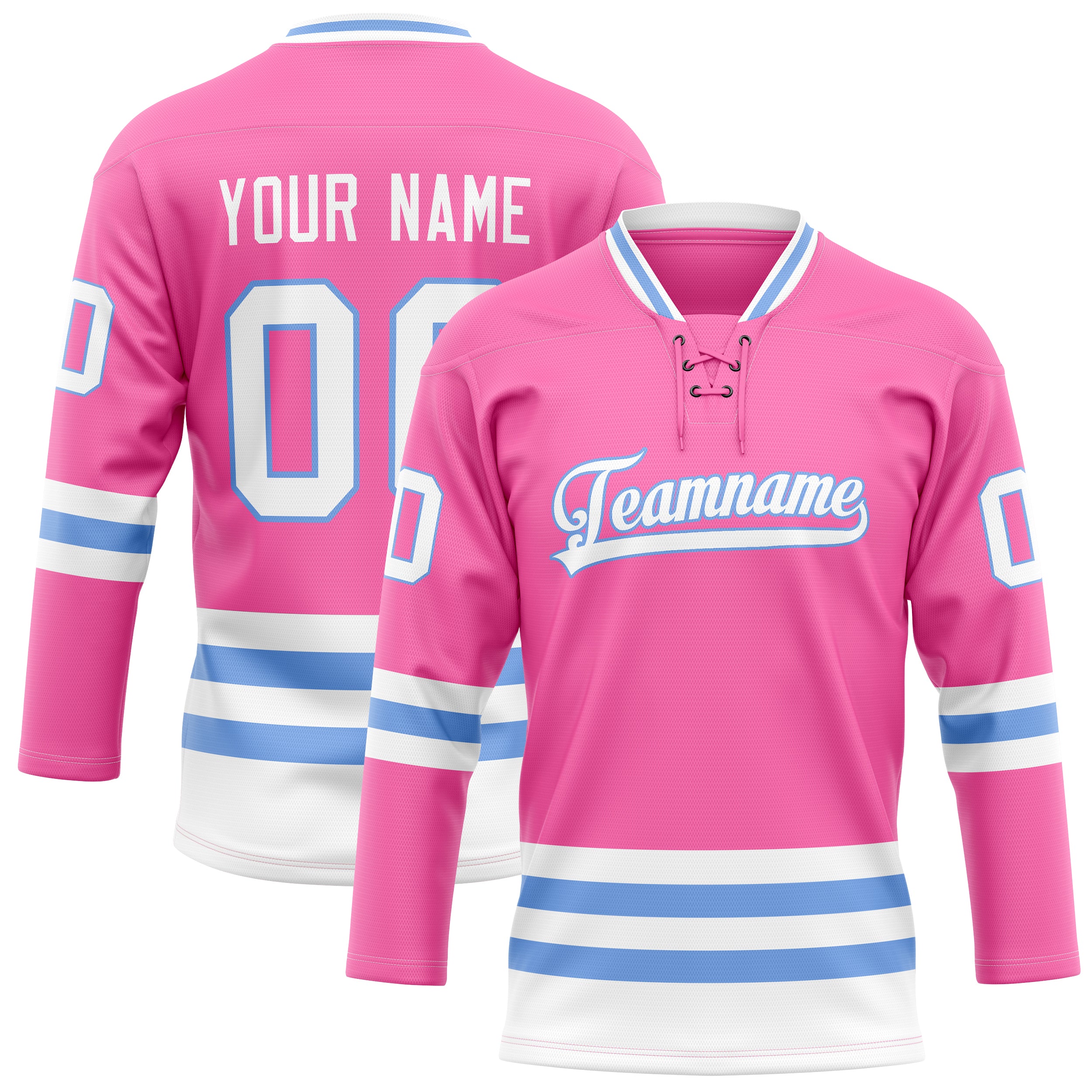 Maillot de hockey personnalisé rose et bleu clair uni