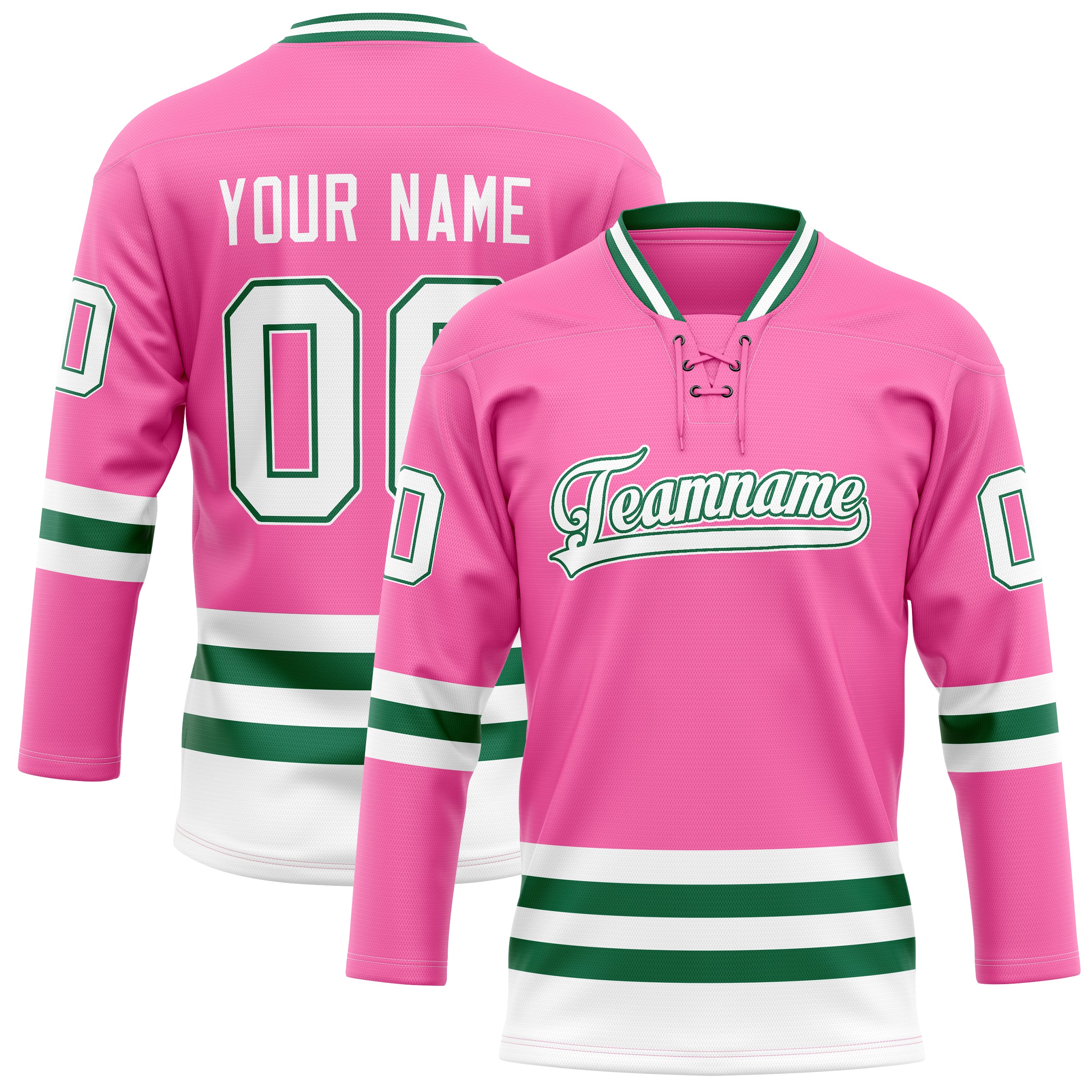 Maillot de hockey personnalisé rose et vert Kelly uni