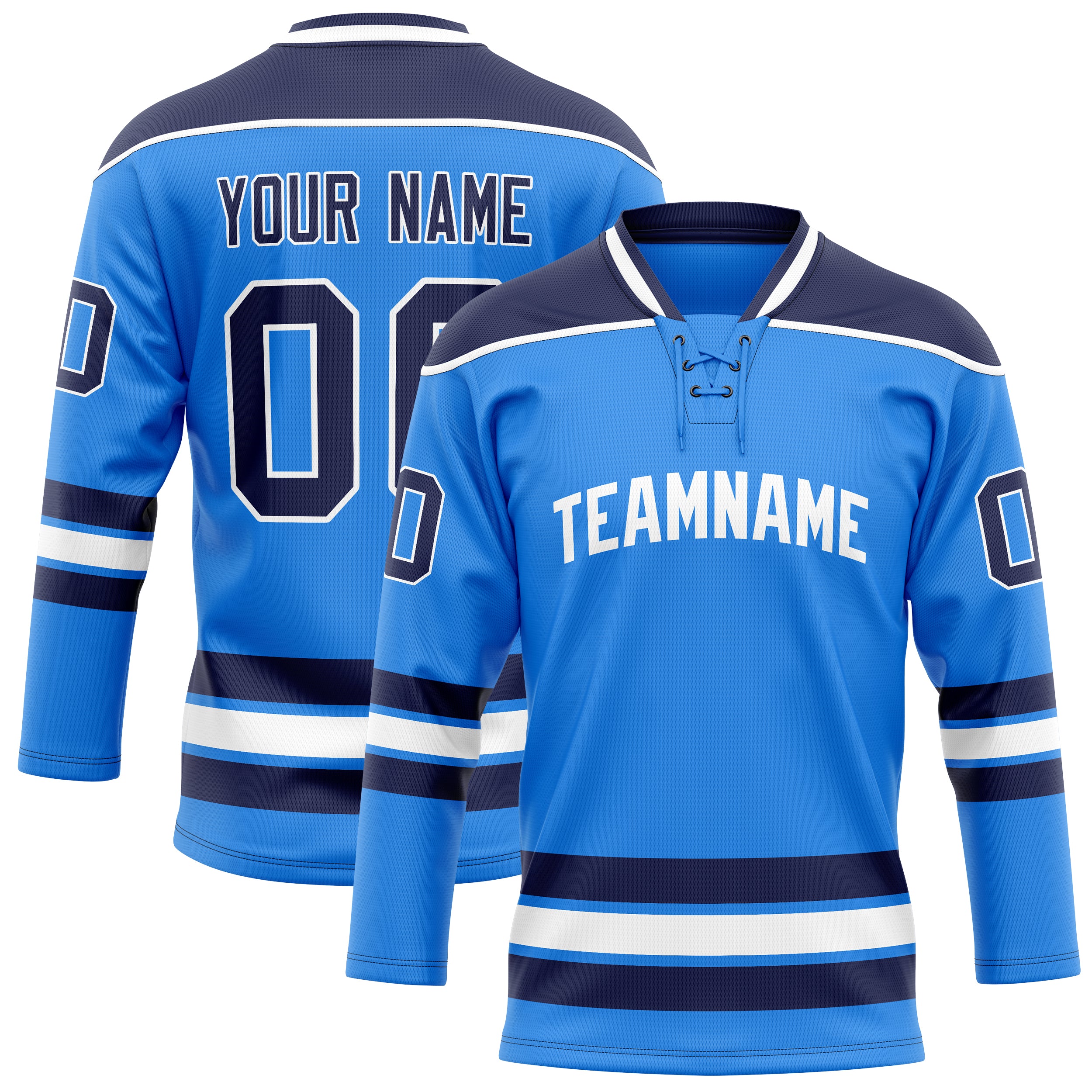 Maillot de hockey personnalisé bleu poudre et noir uni