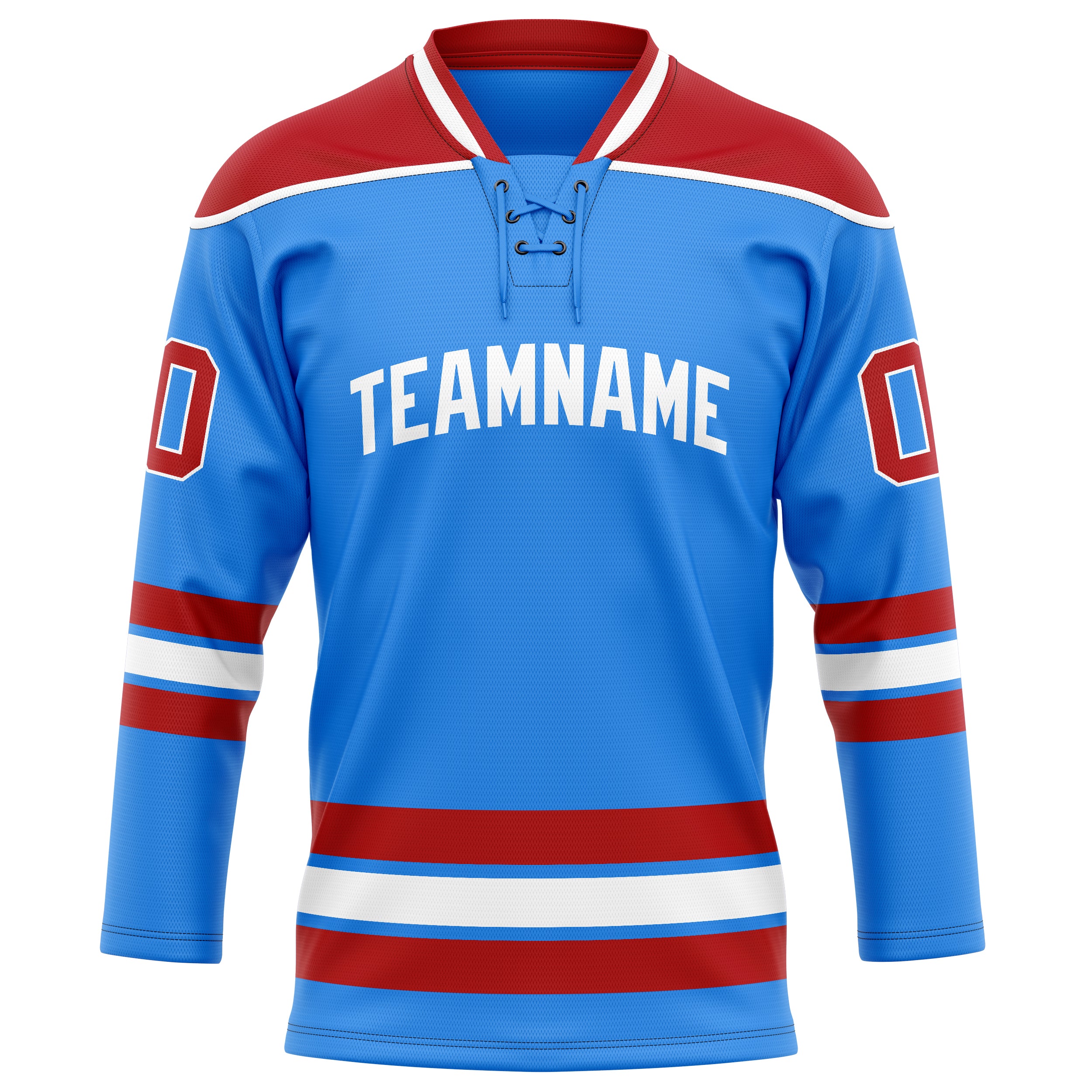 Maillot de hockey personnalisé bleu poudré et rouge uni