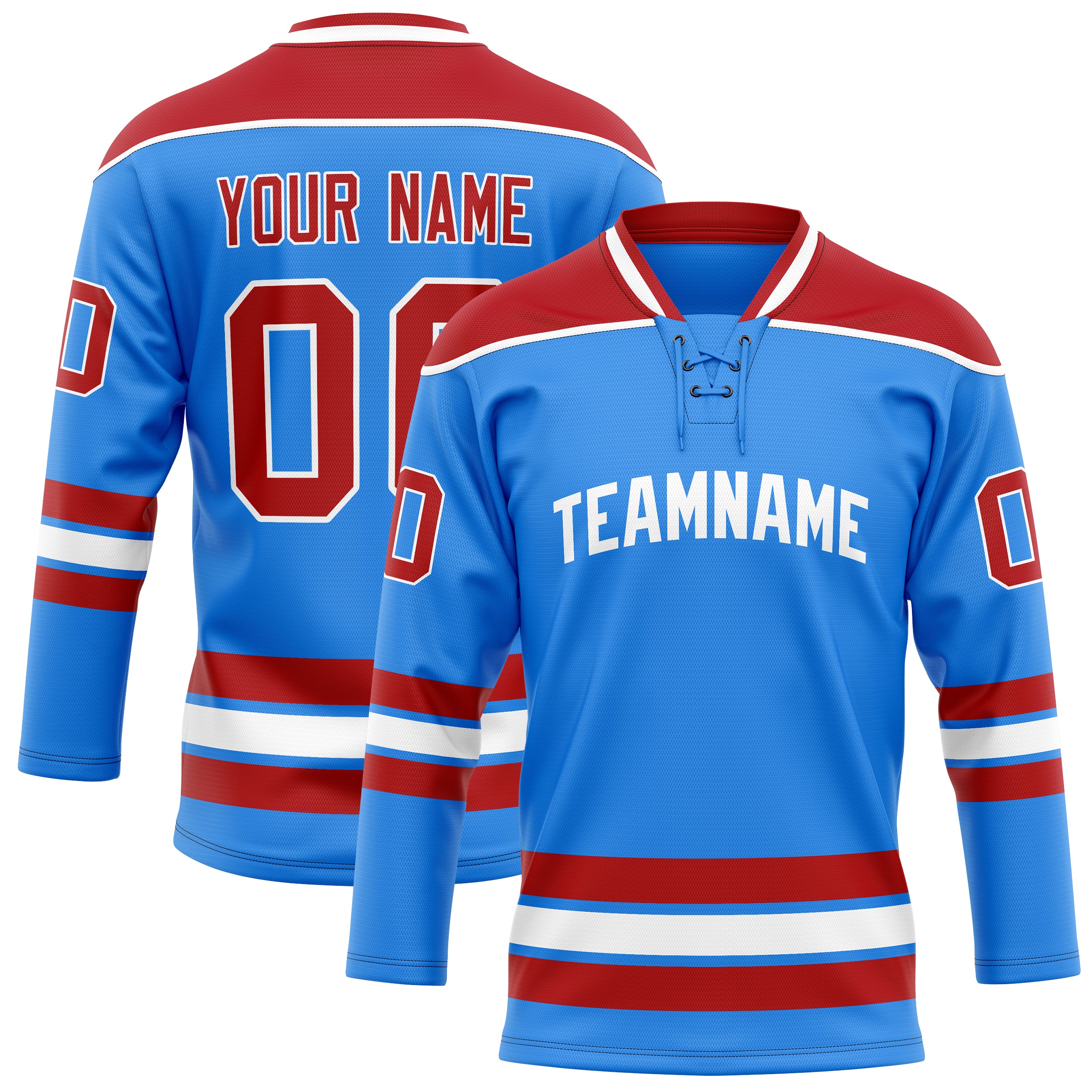 Maillot de hockey personnalisé bleu poudré et rouge uni