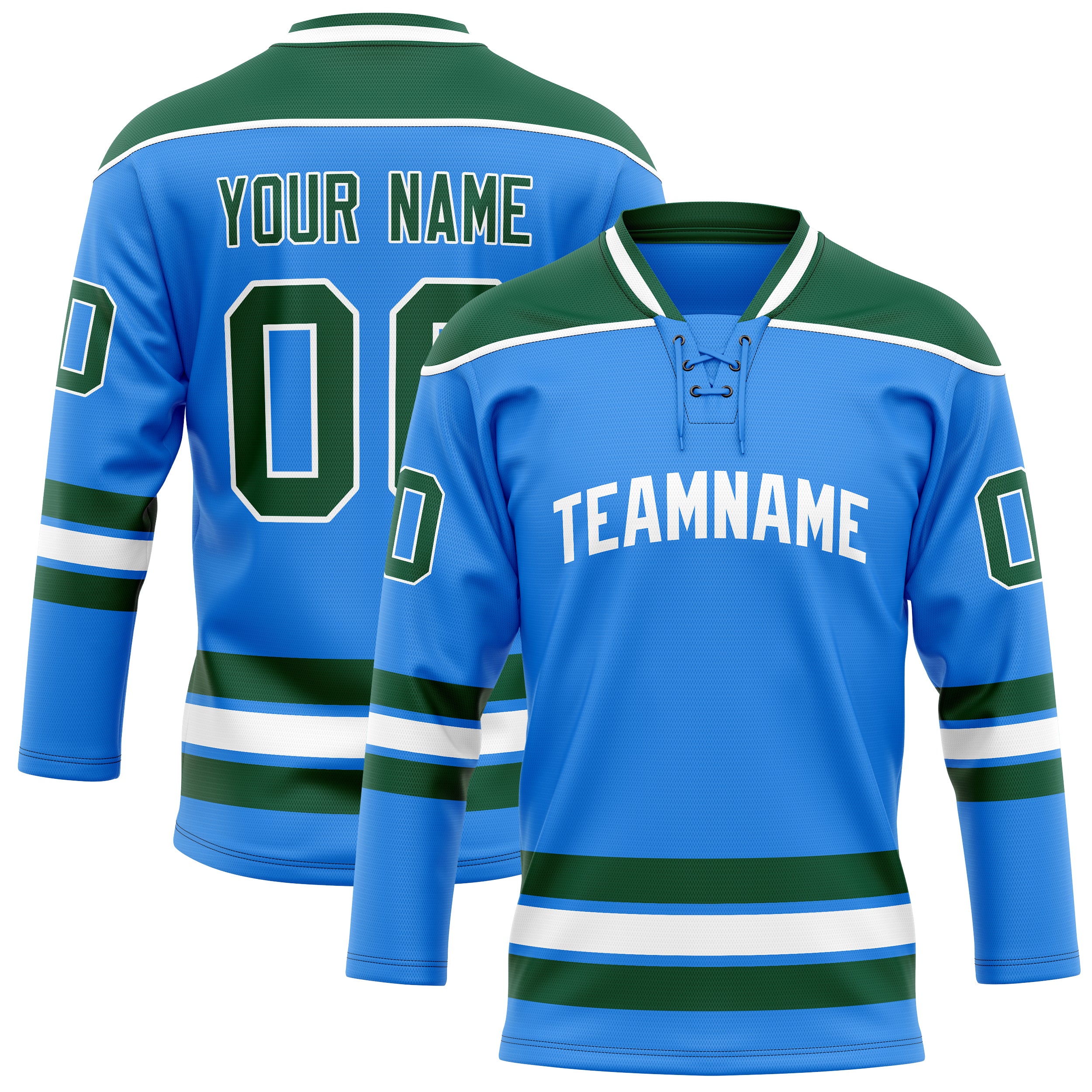 Maillot de hockey personnalisé bleu poudre et vert Kelly uni